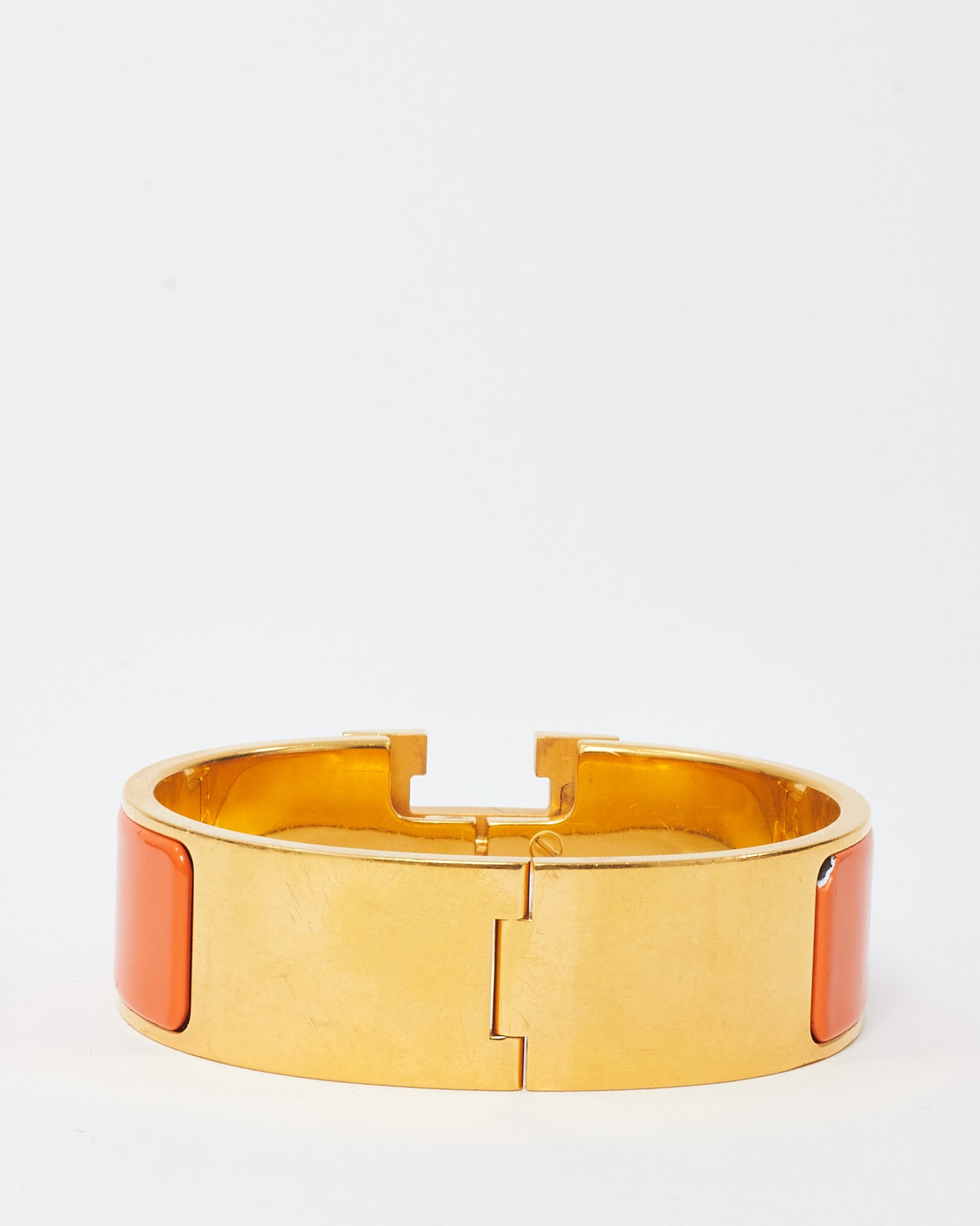 Hermès Gold and Orange Enamel Wide Clic Clac H Bracelet - PM