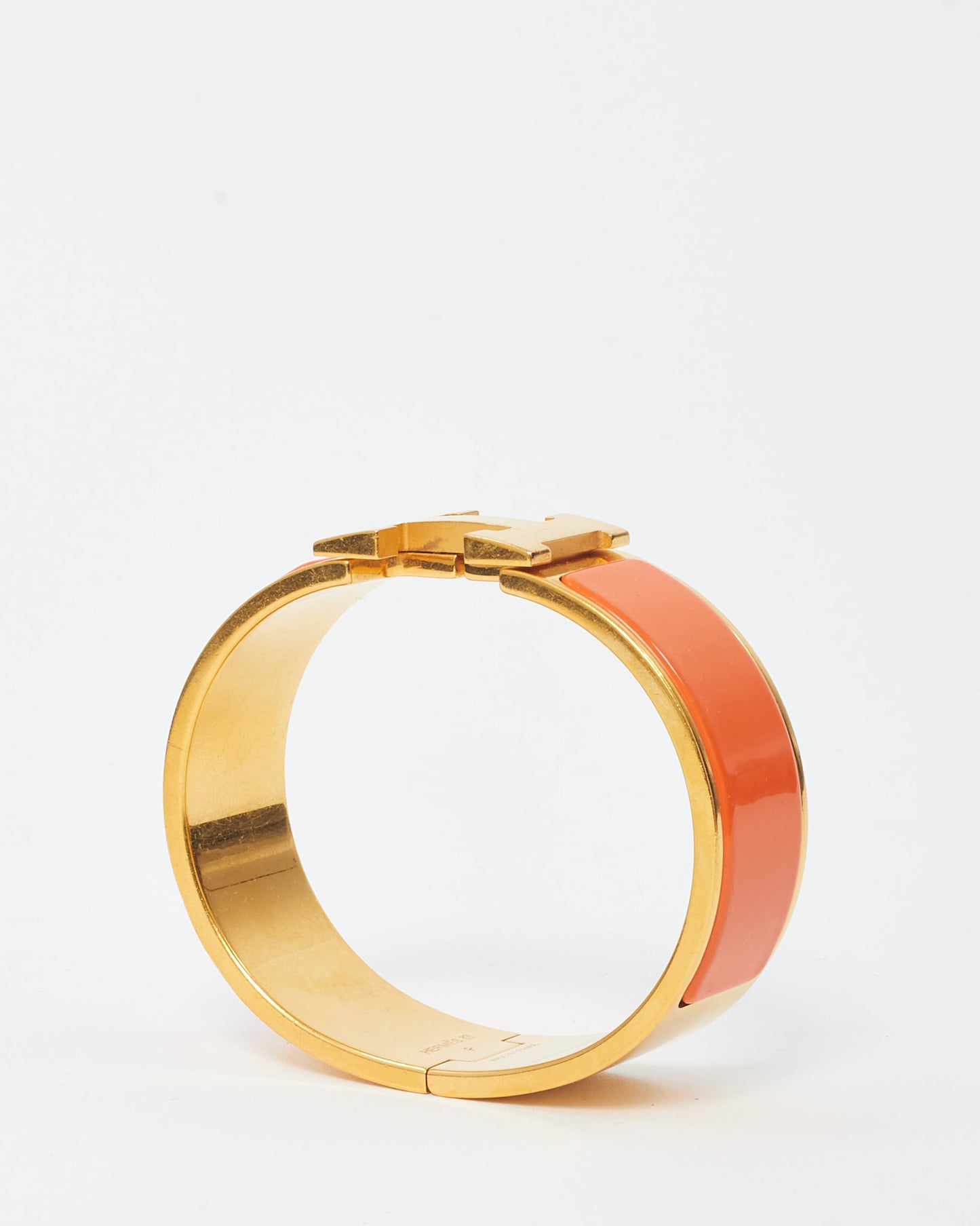 Hermès Gold and Orange Enamel Wide Clic Clac H Bracelet - PM