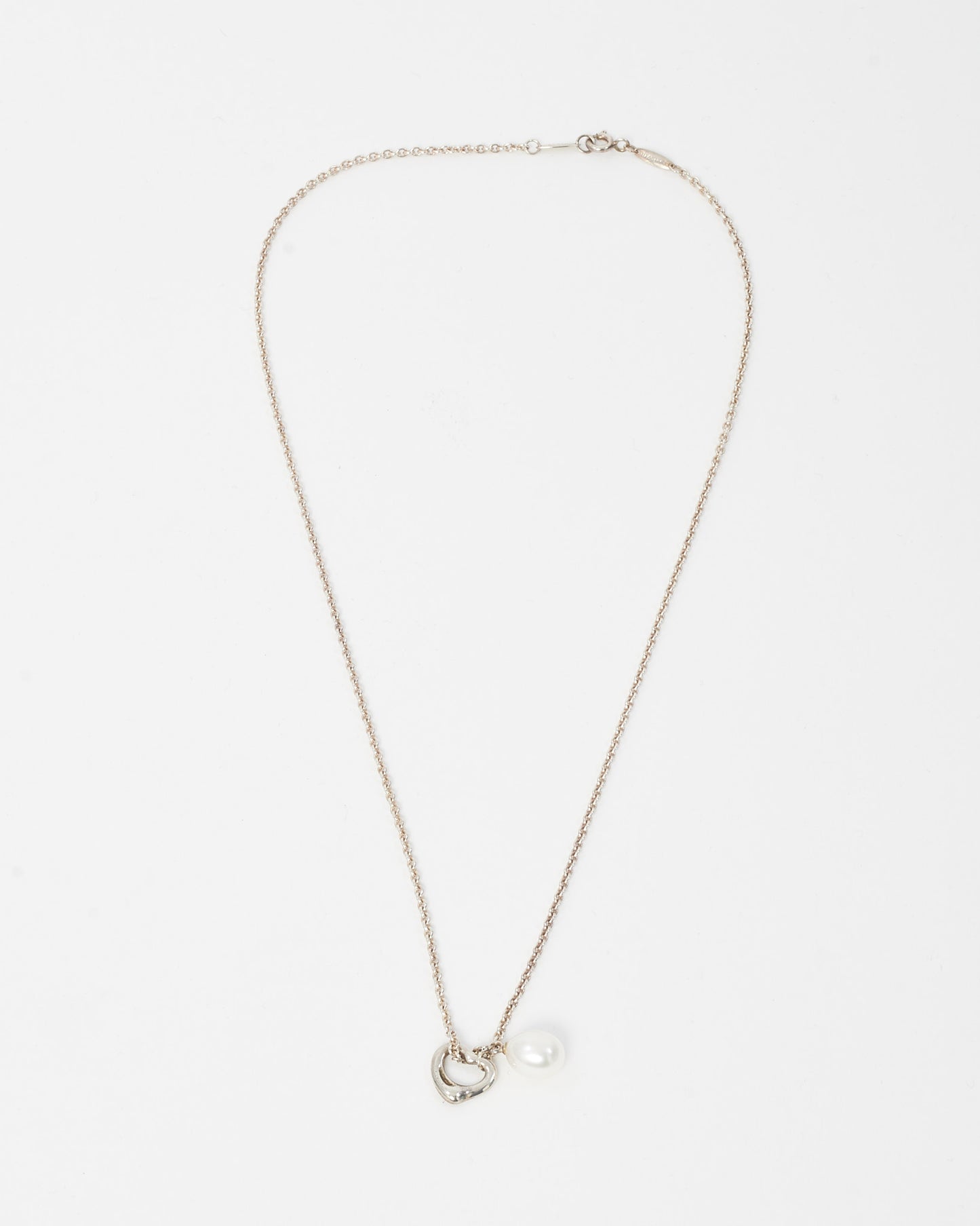 Tiffany & Co. Sterling Silver Open Heart and Pearl Lariat Necklace