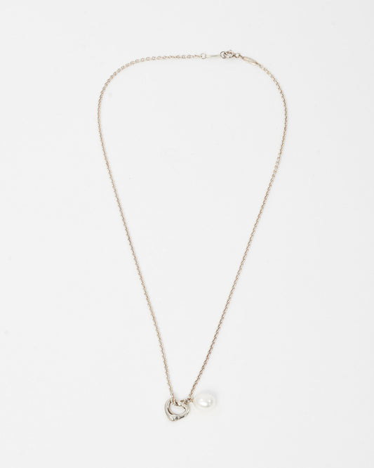 Tiffany & Co. Sterling Silver Open Heart and Pearl Lariat Necklace