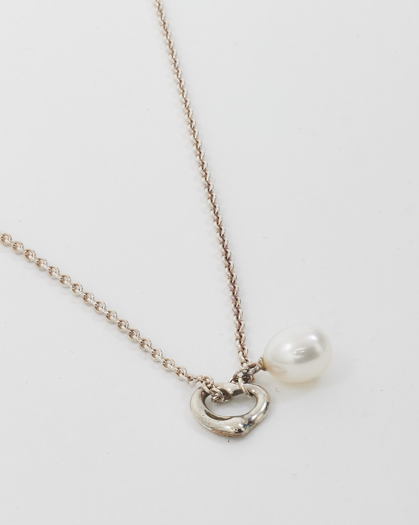 Tiffany & Co. Sterling Silver Open Heart and Pearl Lariat Necklace