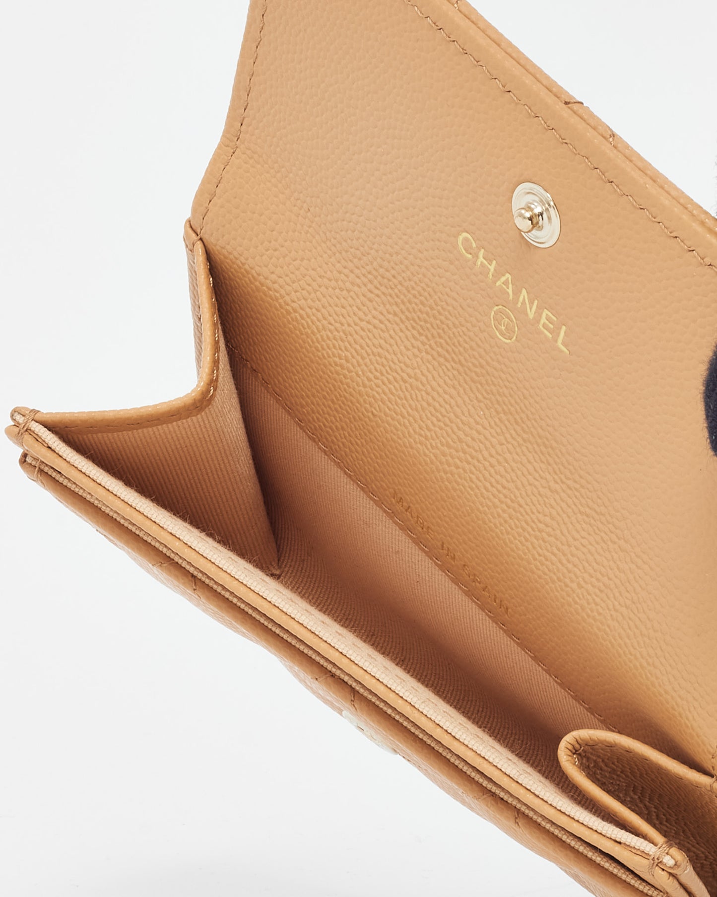 Chanel Tan Shiny Caviar Leather Chanel 19 Flap Card Holder