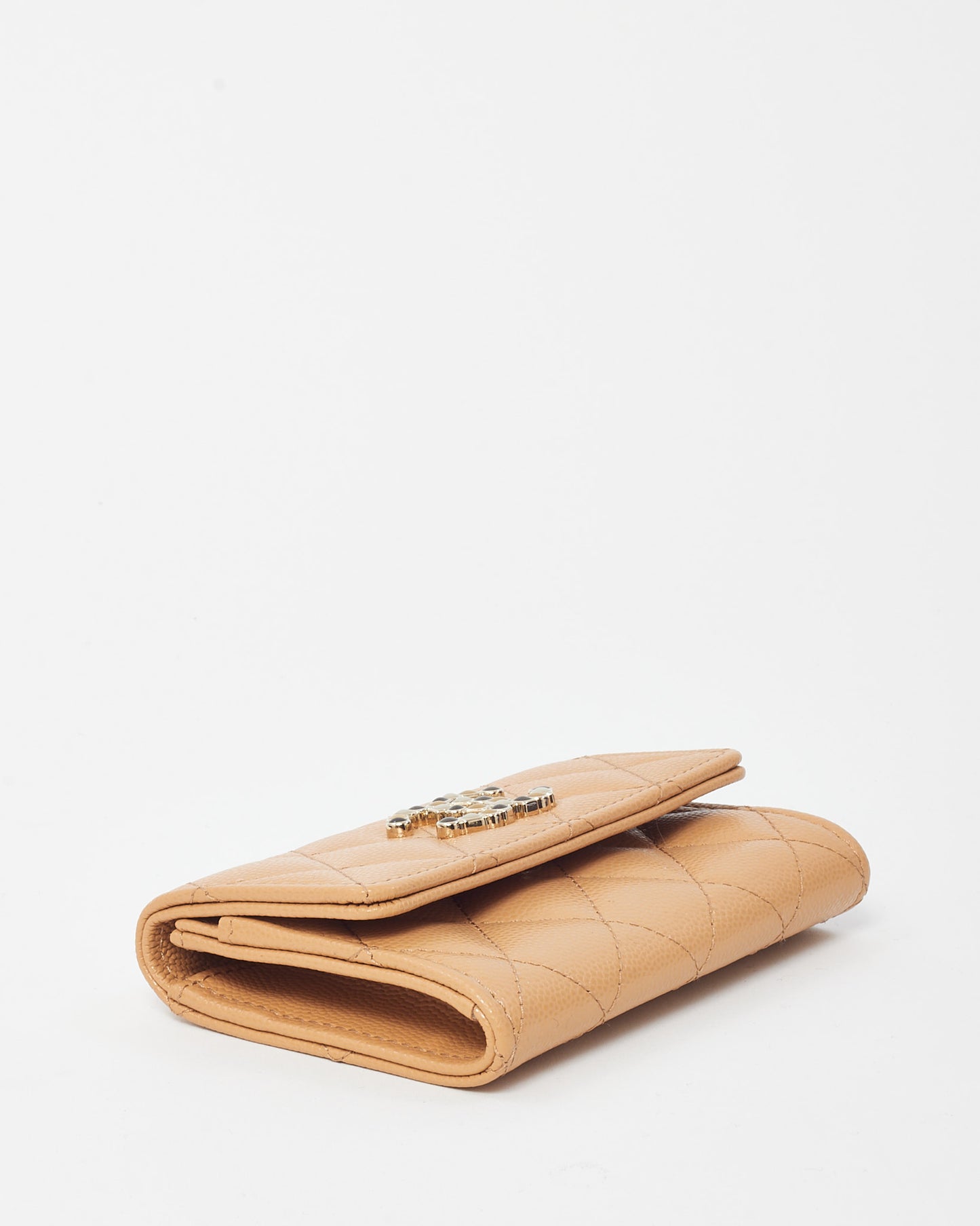 Chanel Tan Shiny Caviar Leather Chanel 19 Flap Card Holder