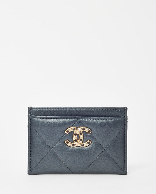 Chanel Metallic Grey Quilted Lambskin Leather Chanel 19 Card Holder