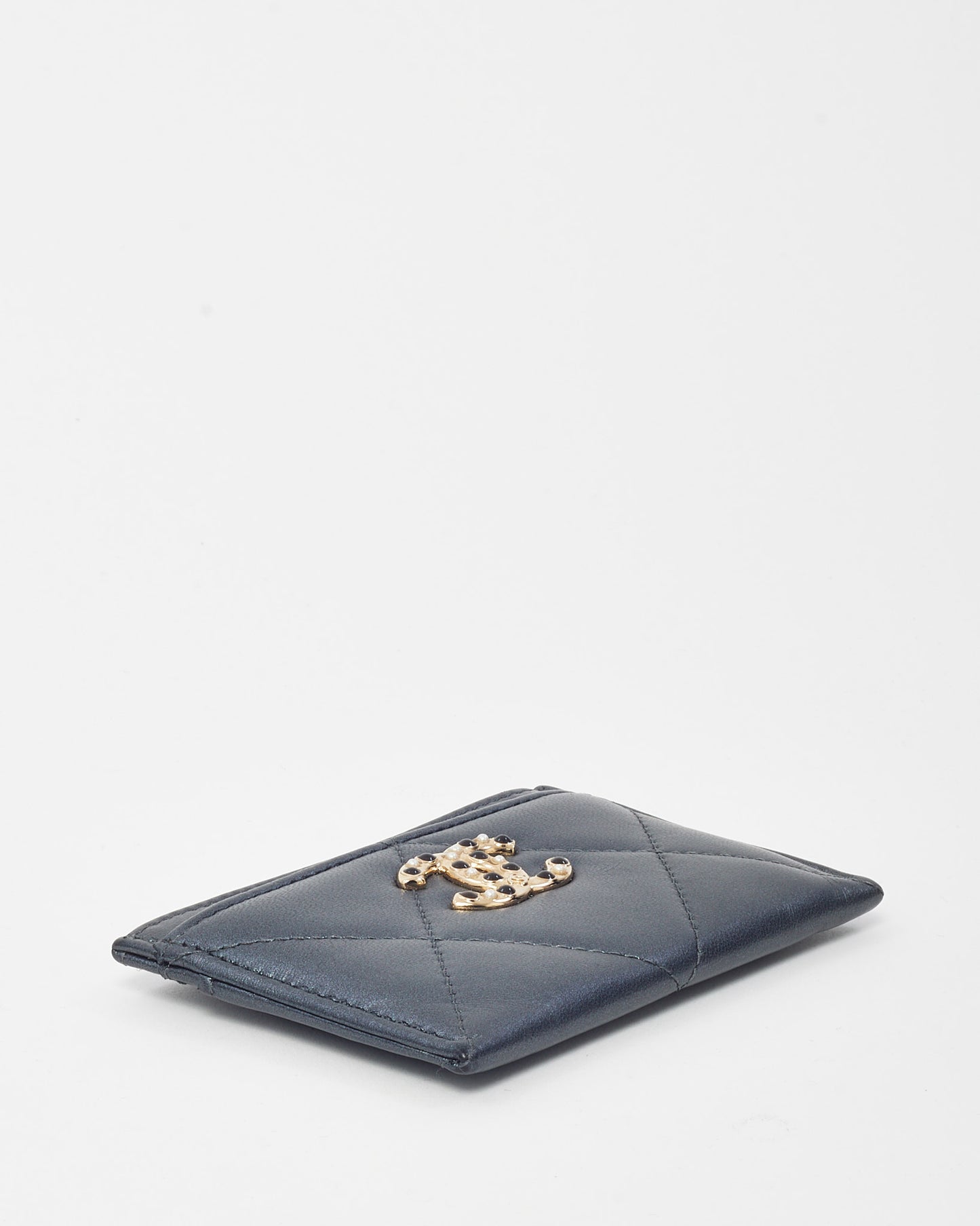 Chanel Metallic Grey Quilted Lambskin Leather Chanel 19 Card Holder