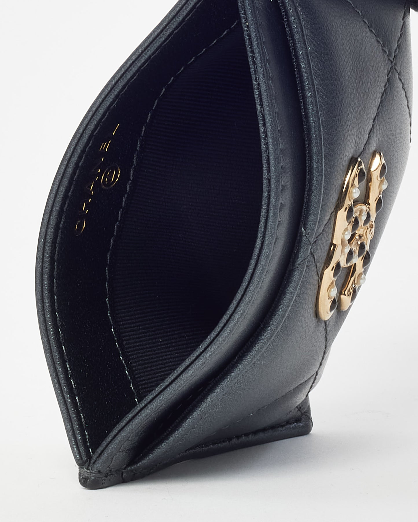 Chanel Metallic Grey Quilted Lambskin Leather Chanel 19 Card Holder