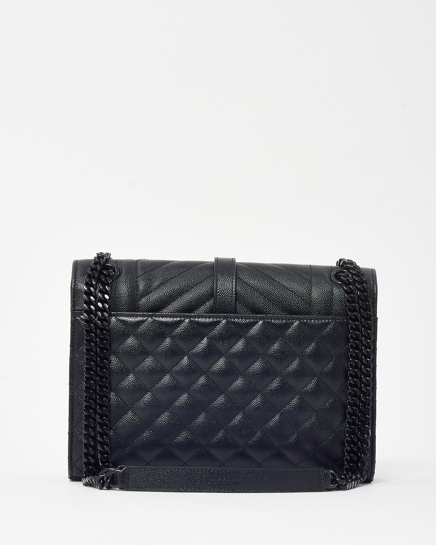 Saint Laurent Black Quilted Embossed Leather Medium Black YSL Logo Envelope Flap Bag