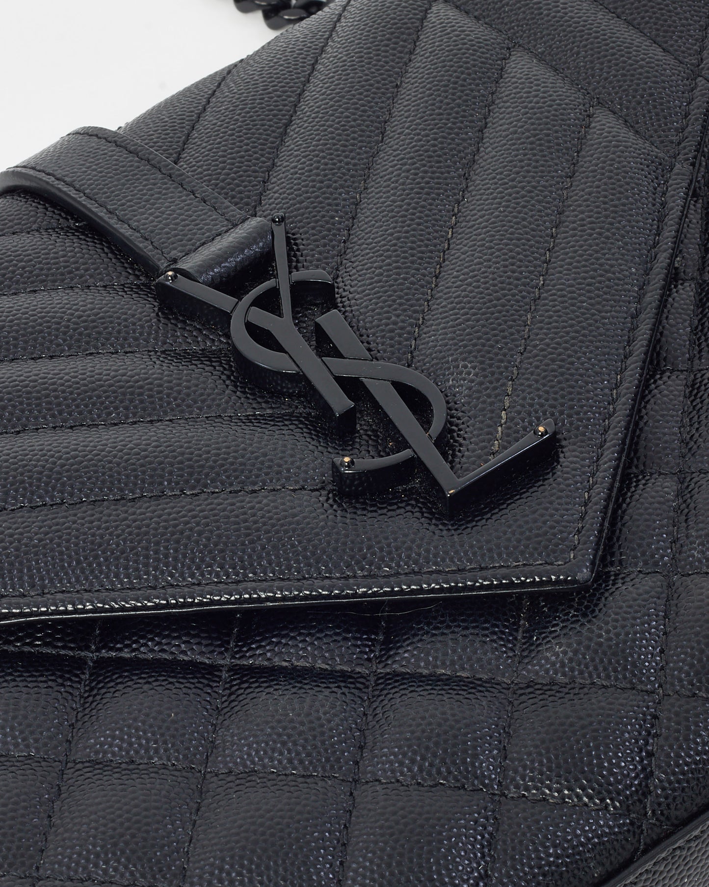 Saint Laurent Black Quilted Embossed Leather Medium Black YSL Logo Envelope Flap Bag