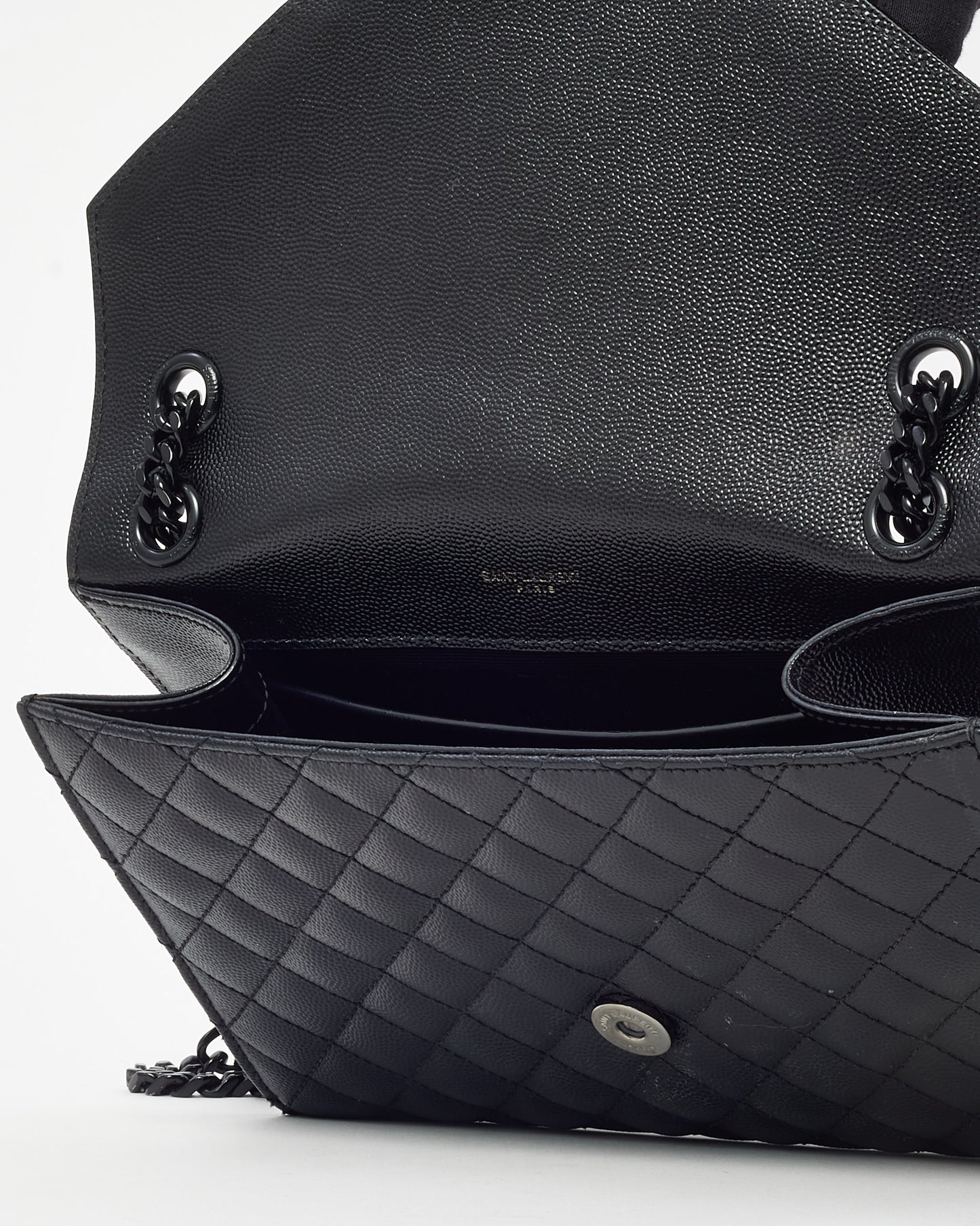 Saint Laurent Black Quilted Embossed Leather Medium Black YSL Logo Envelope Flap Bag