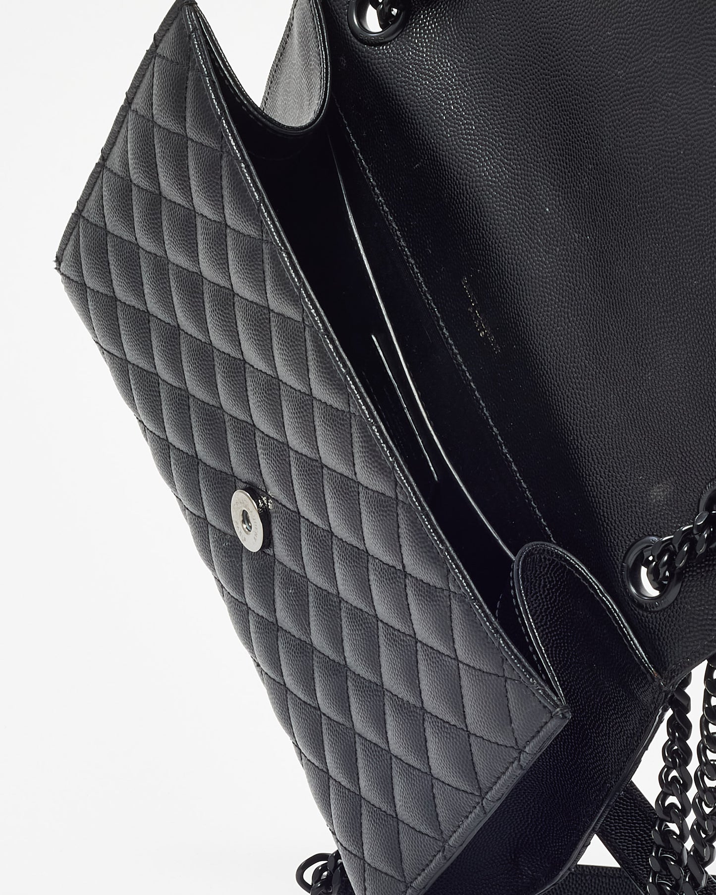 Saint Laurent Black Quilted Embossed Leather Medium Black YSL Logo Envelope Flap Bag