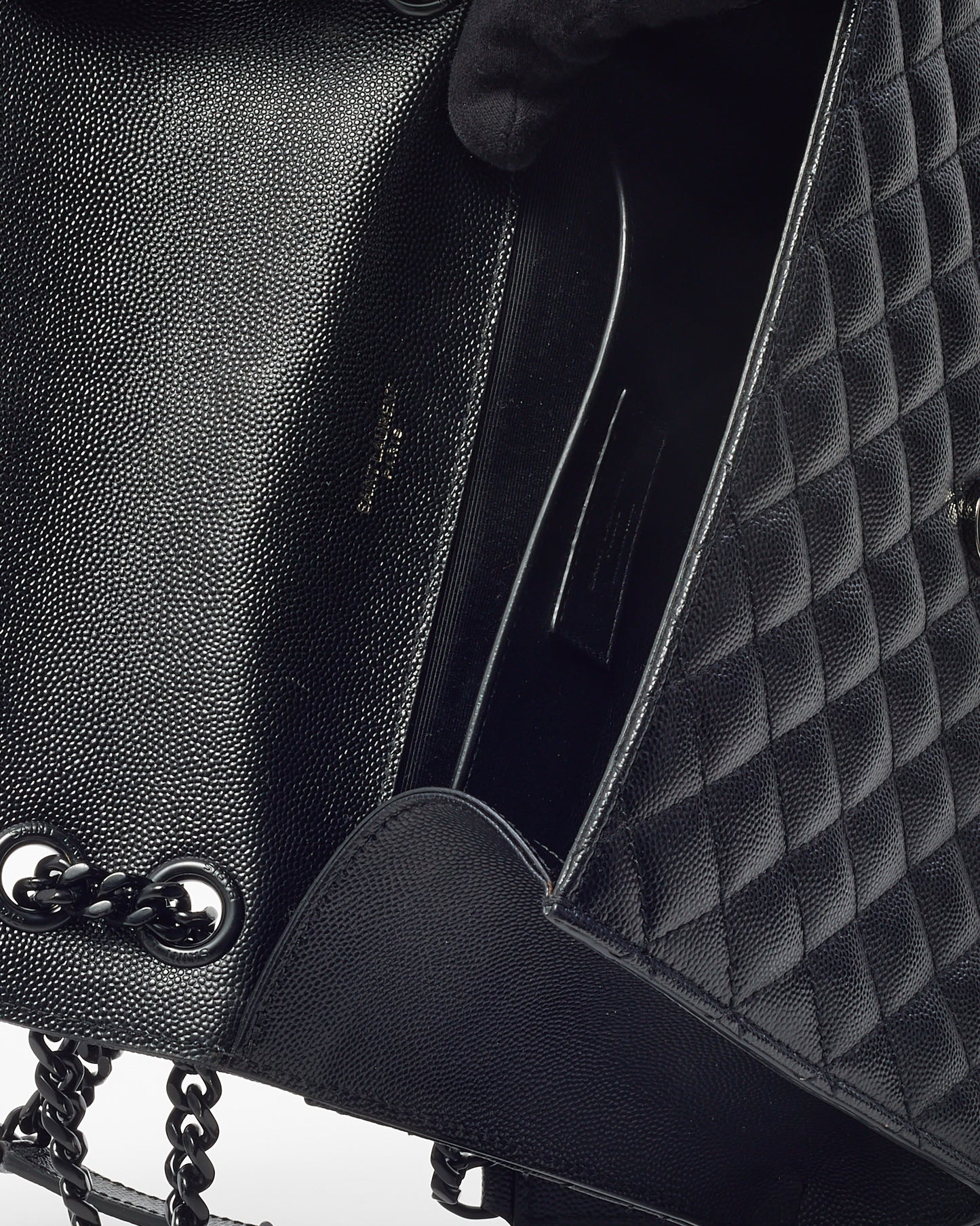 Saint Laurent Black Quilted Embossed Leather Medium Black YSL Logo Envelope Flap Bag
