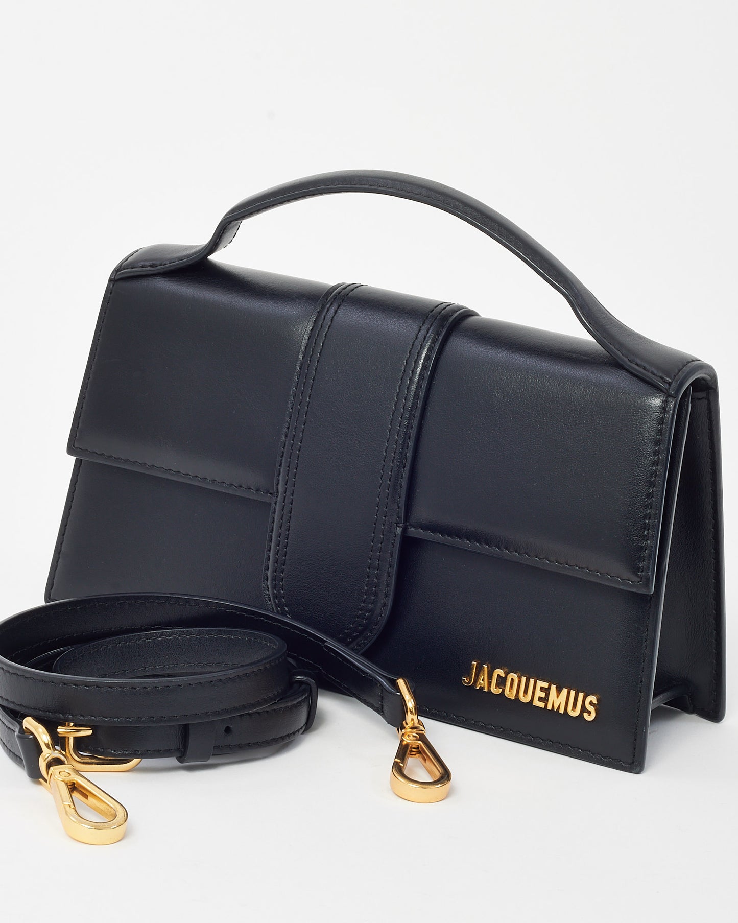 Jacquemus Black Leather Le Grand Bambino Bag with Strap