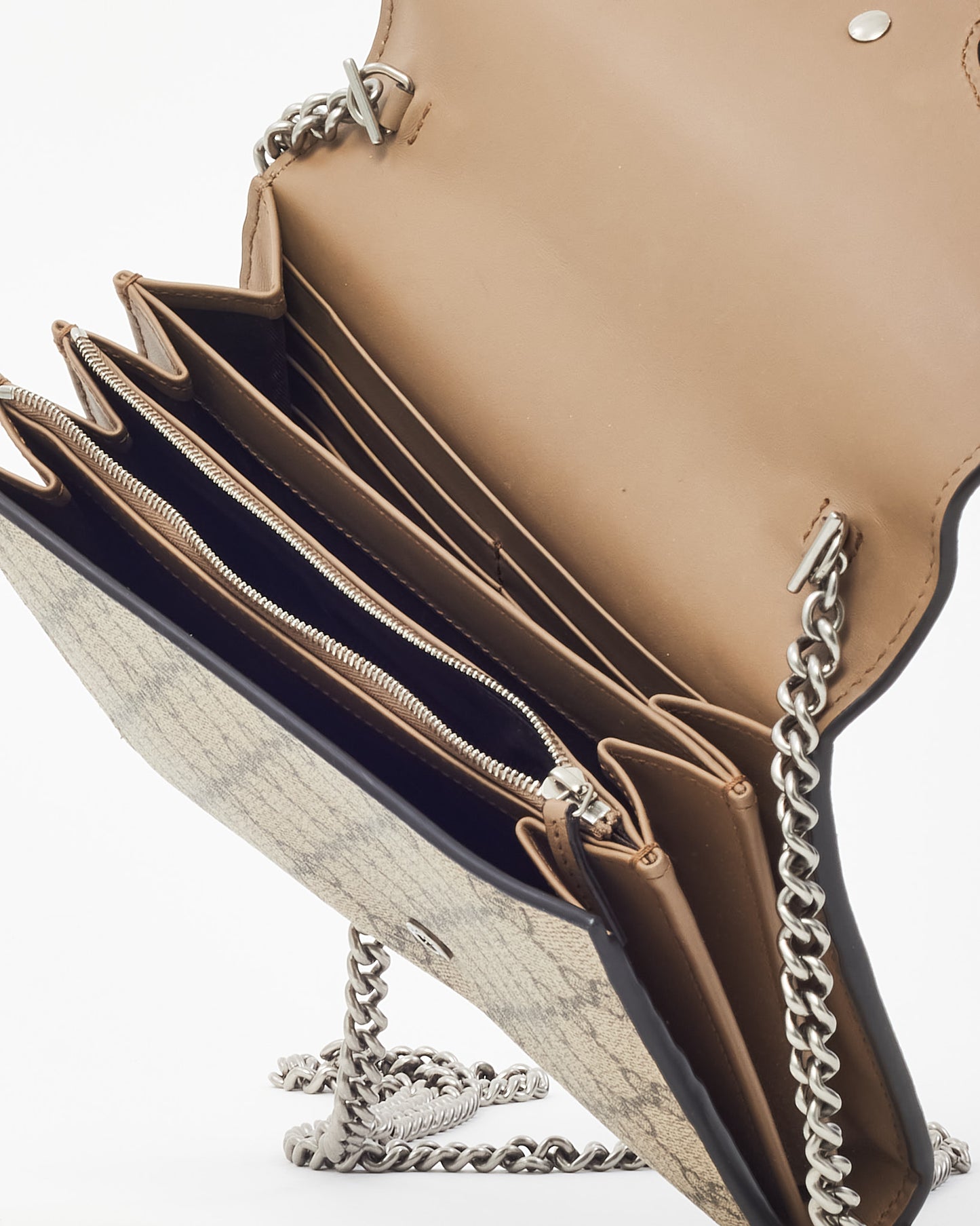 Gucci Beige & Ebony Monogram GG Supreme Canvas Dionysus WOC Crossbody Bag