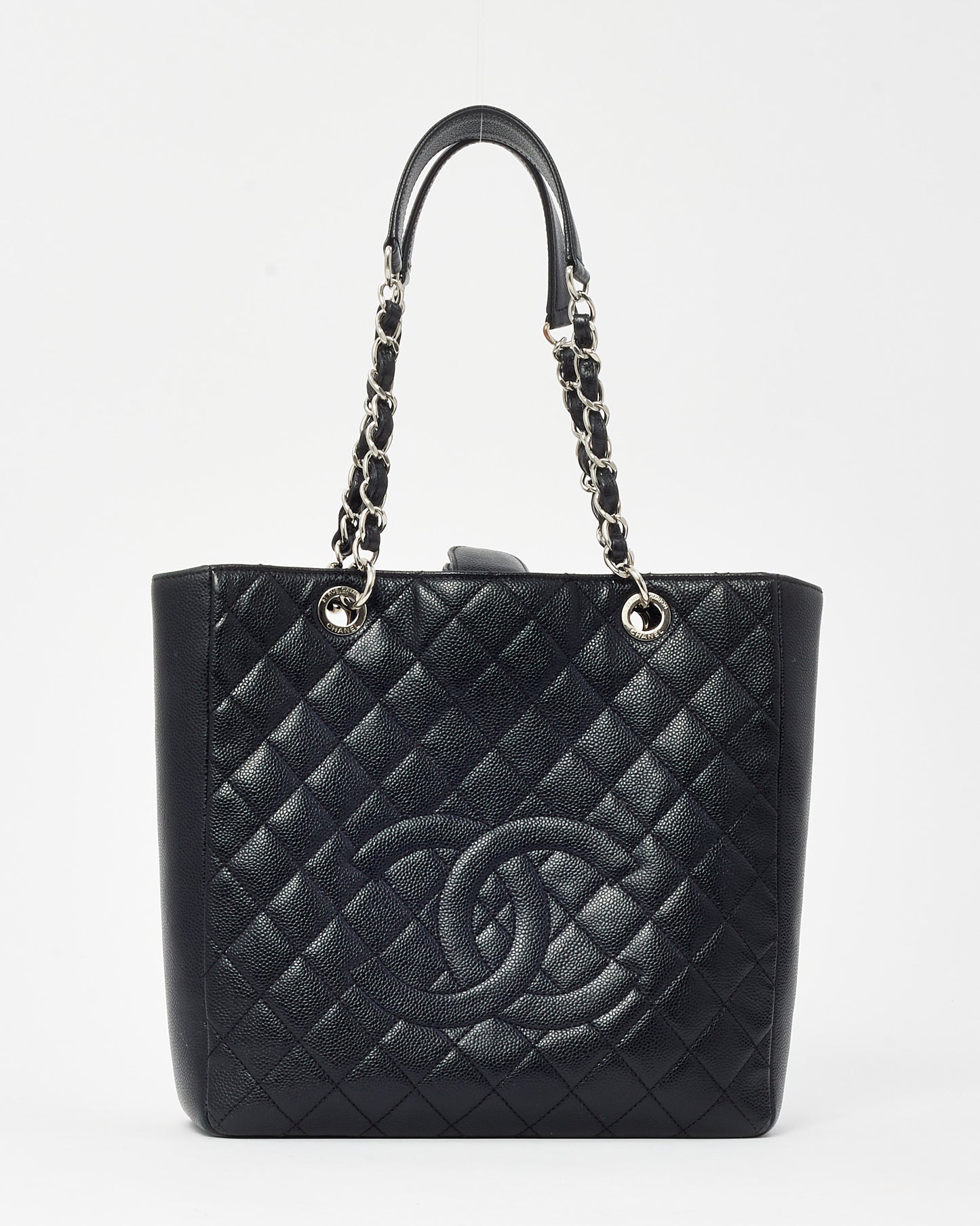 Chanel Black Caviar Quilted Leather Vertical GST Shopping Tote SHW