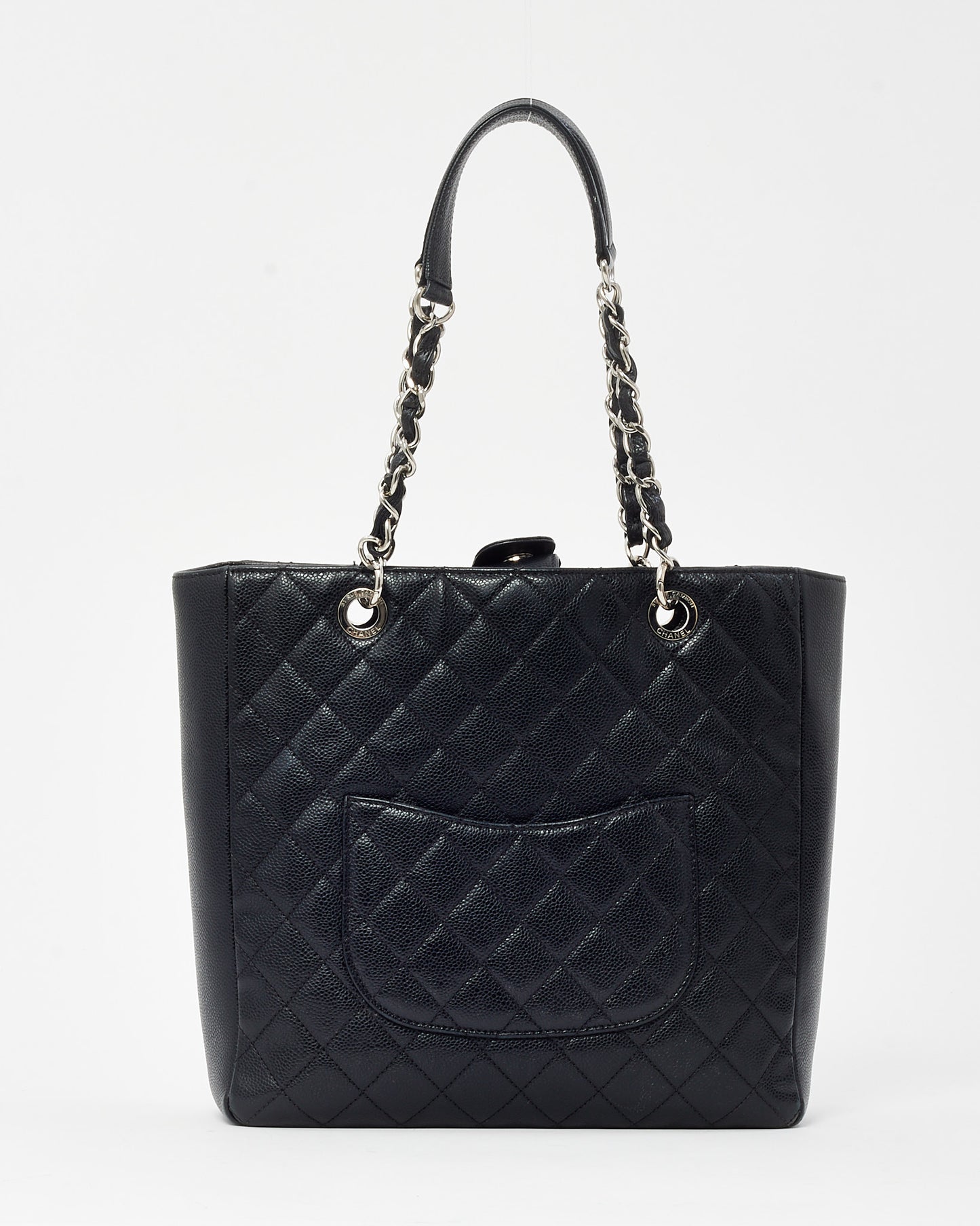 Chanel Black Caviar Quilted Leather Vertical GST Shopping Tote SHW