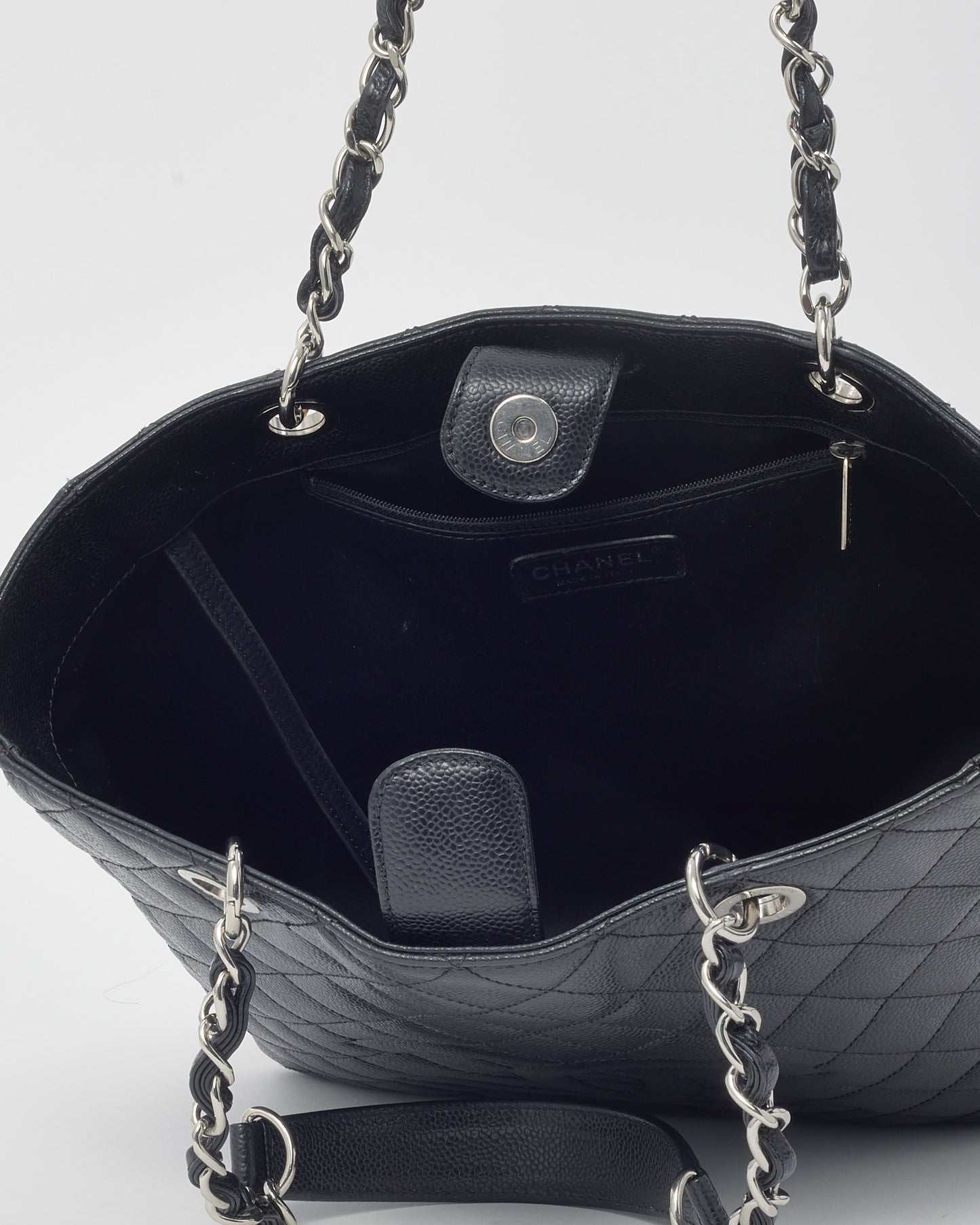 Chanel Black Caviar Quilted Leather Vertical GST Shopping Tote SHW