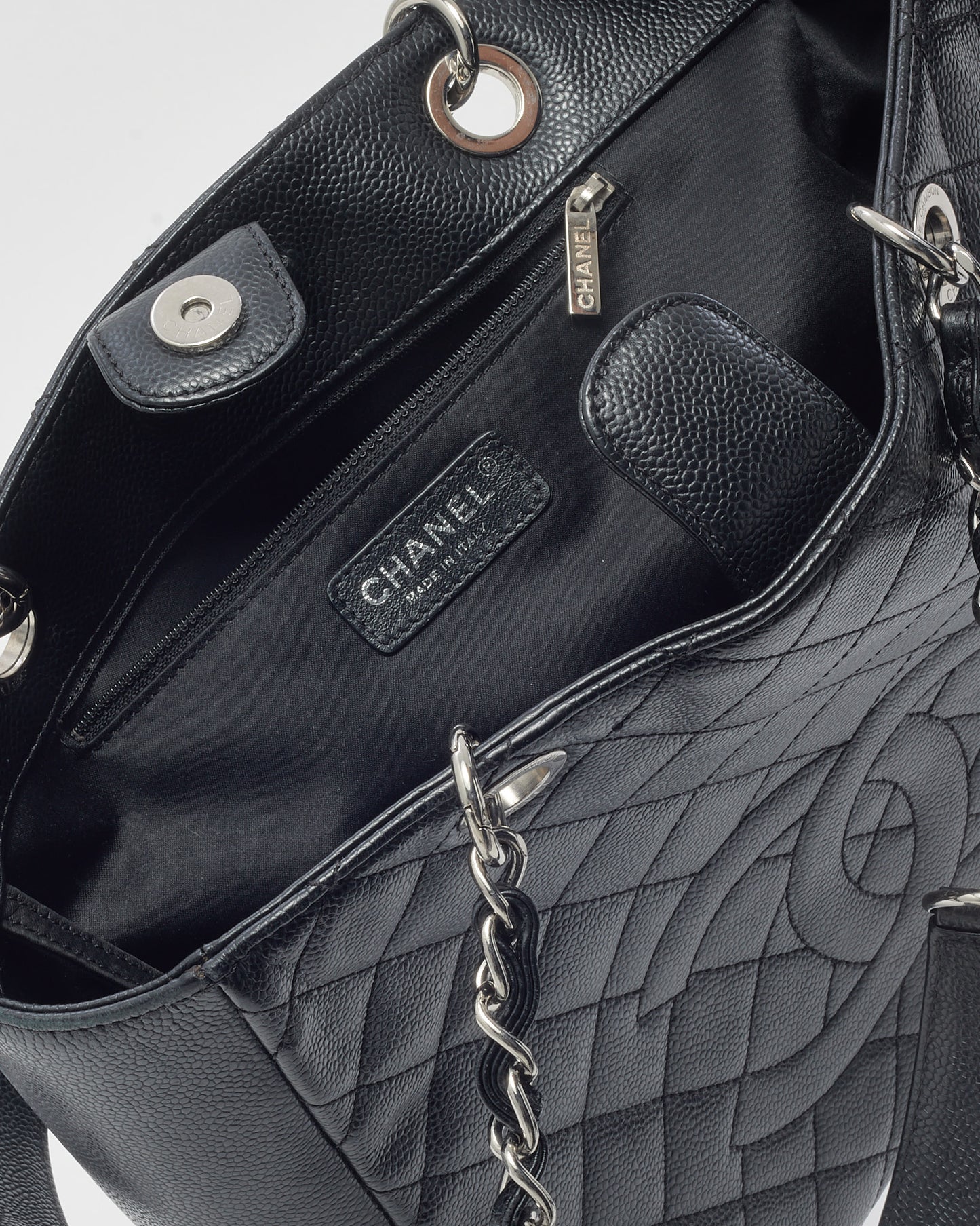 Chanel Black Caviar Quilted Leather Vertical GST Shopping Tote SHW