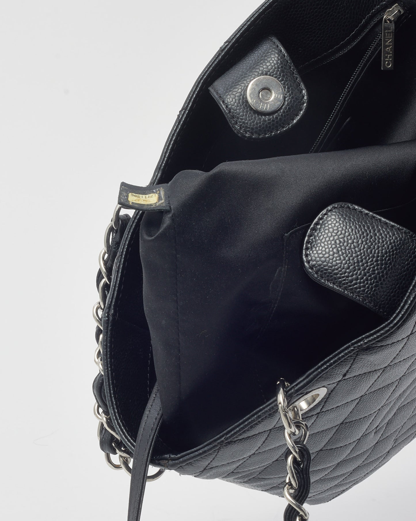 Chanel Black Caviar Quilted Leather Vertical GST Shopping Tote SHW