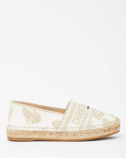 Dior Gold and White Dior Embroidered Butterfly Granville Espadrilles - 35.5