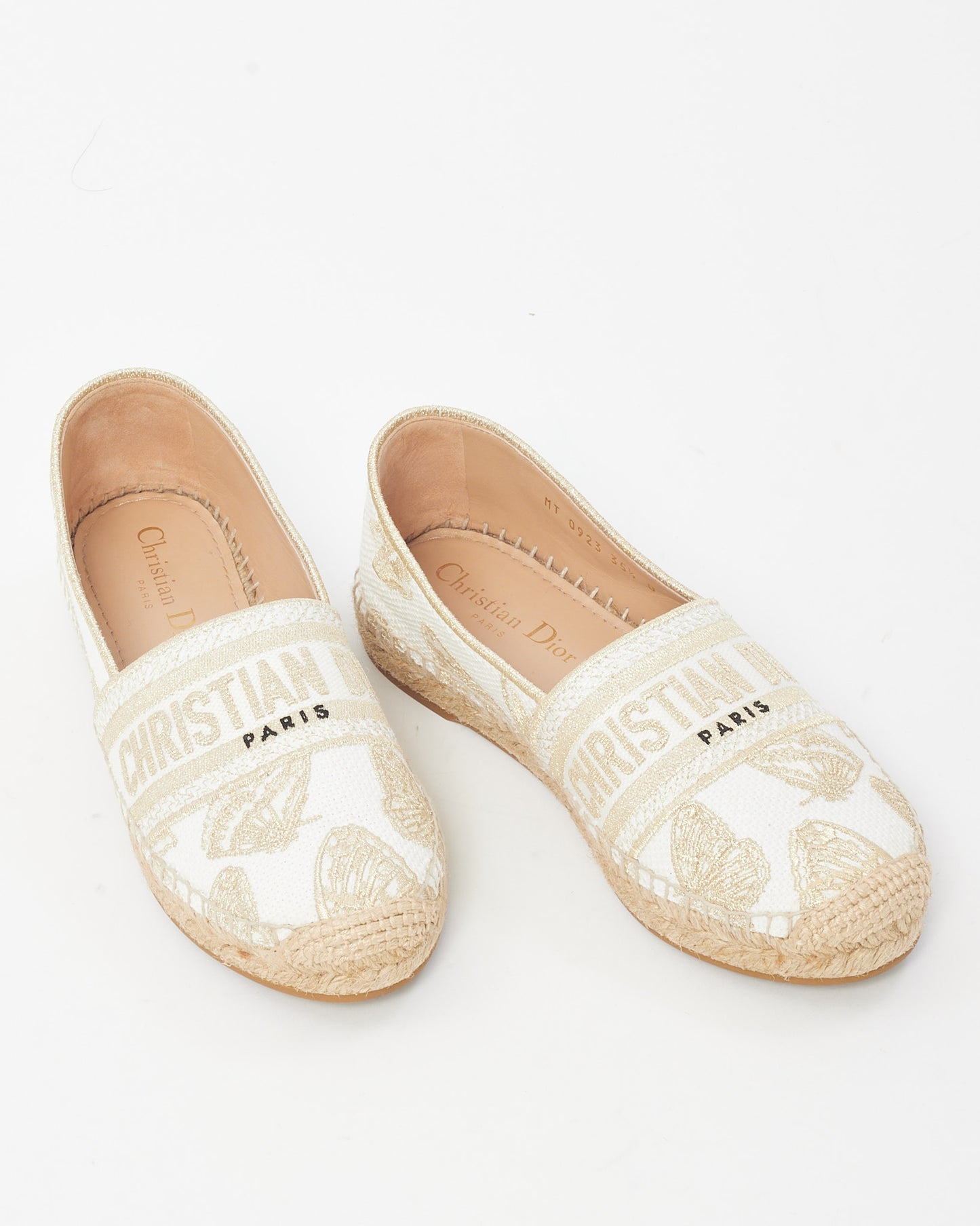 Dior Gold and White Dior Embroidered Butterfly Granville Espadrilles - 35.5