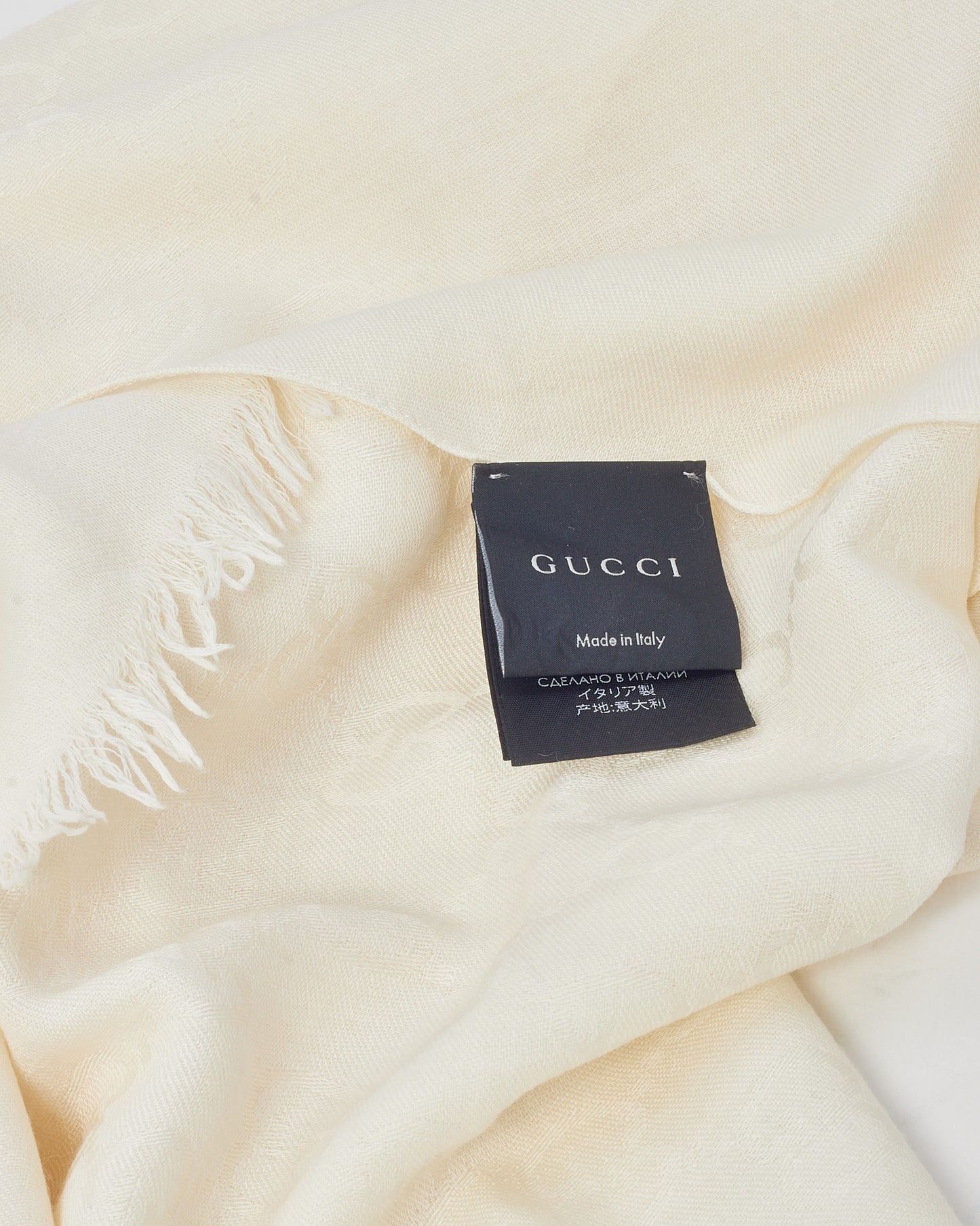 Gucci White GG Monogram Jacquard Wool and Silk Blend Scarf