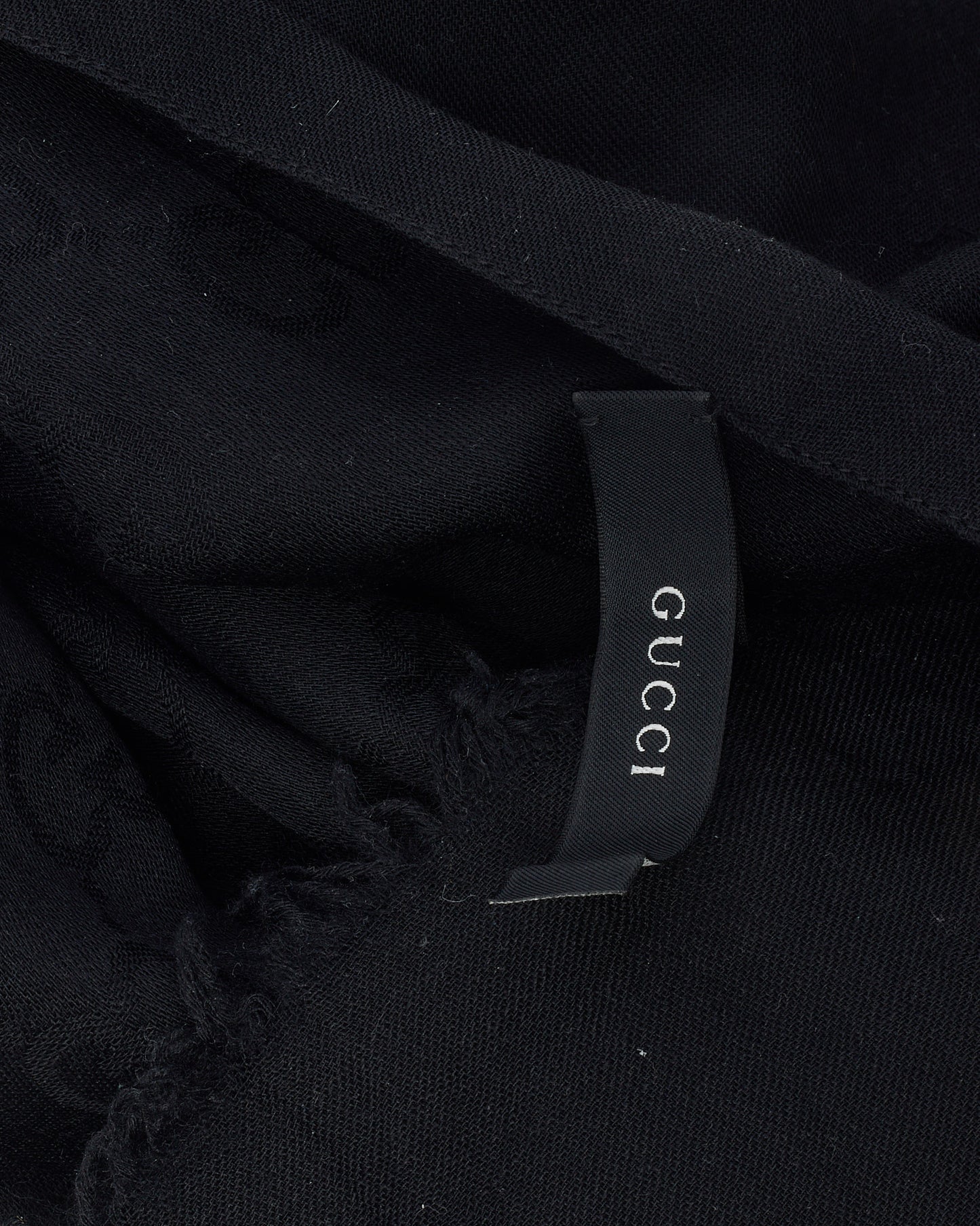 Gucci Black GG Monogram Jacquard Wool and Silk Blend Scarf