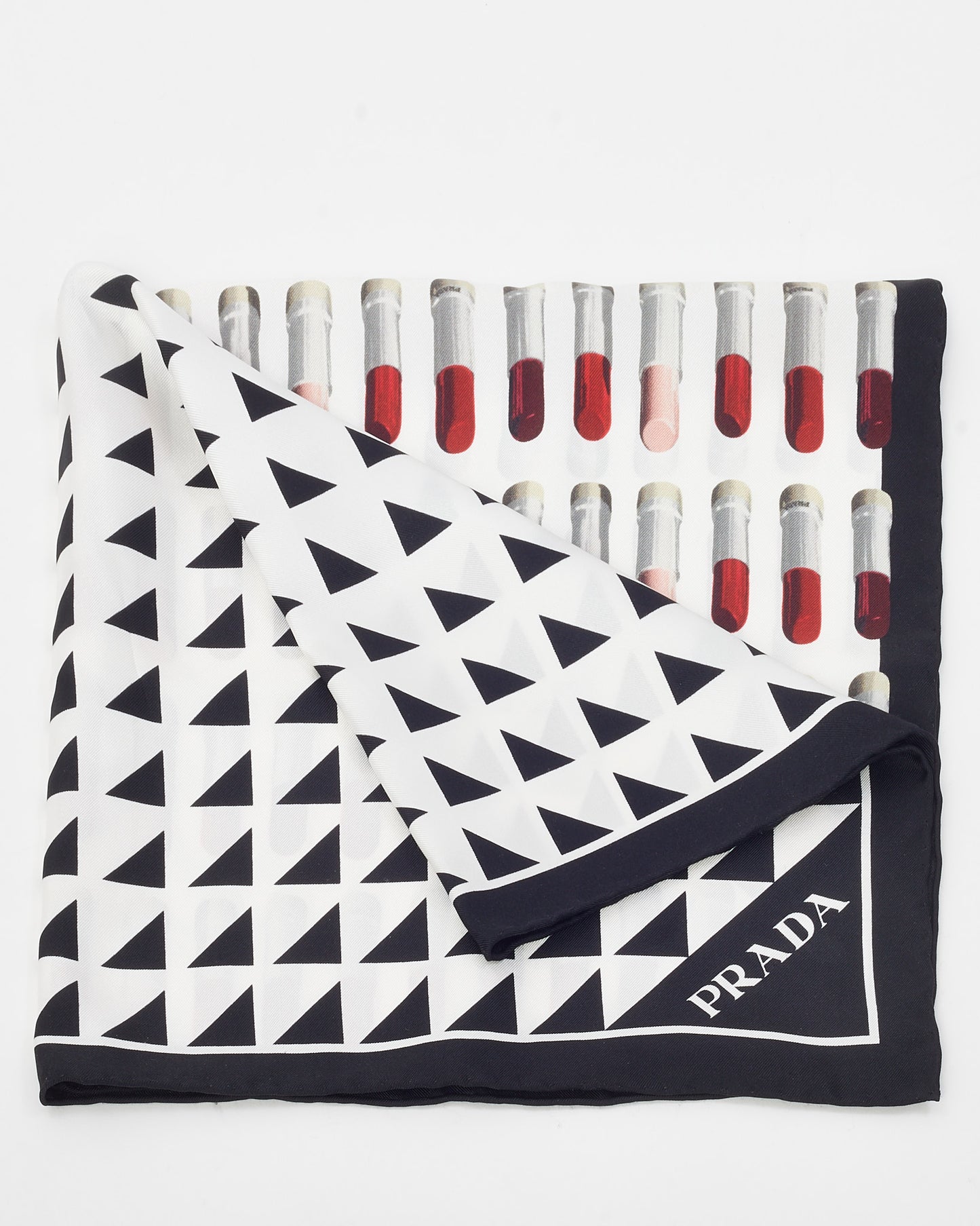 Prada Black and White Geometric Print Lipstick Silk Square Scarf