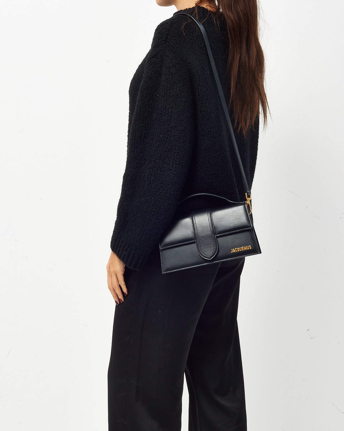 Jacquemus Black Leather Le Grand Bambino Bag with Strap