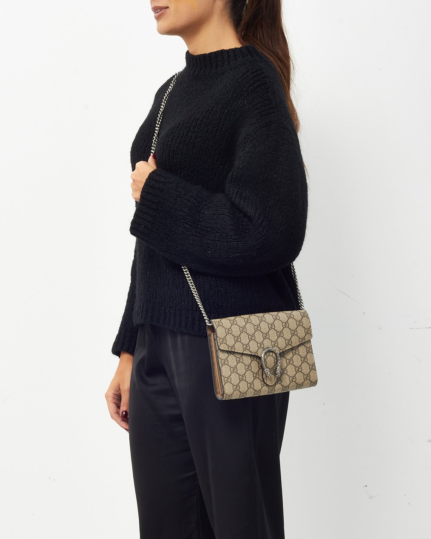 Gucci Beige & Ebony Monogram GG Supreme Canvas Dionysus WOC Crossbody Bag