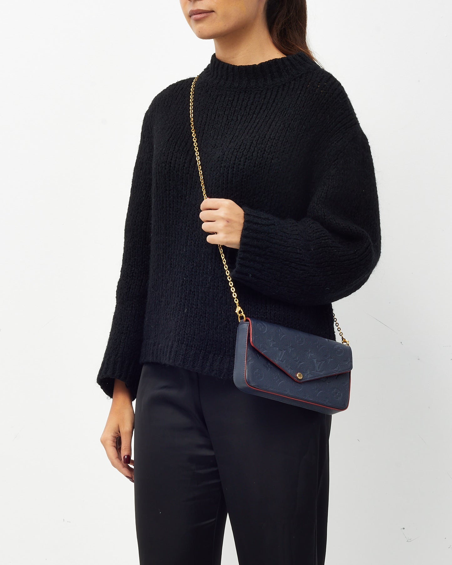 Louis Vuitton Navy Monogram Empreinte Leather with Red Trim Felicie Pochette Crossbody Bag