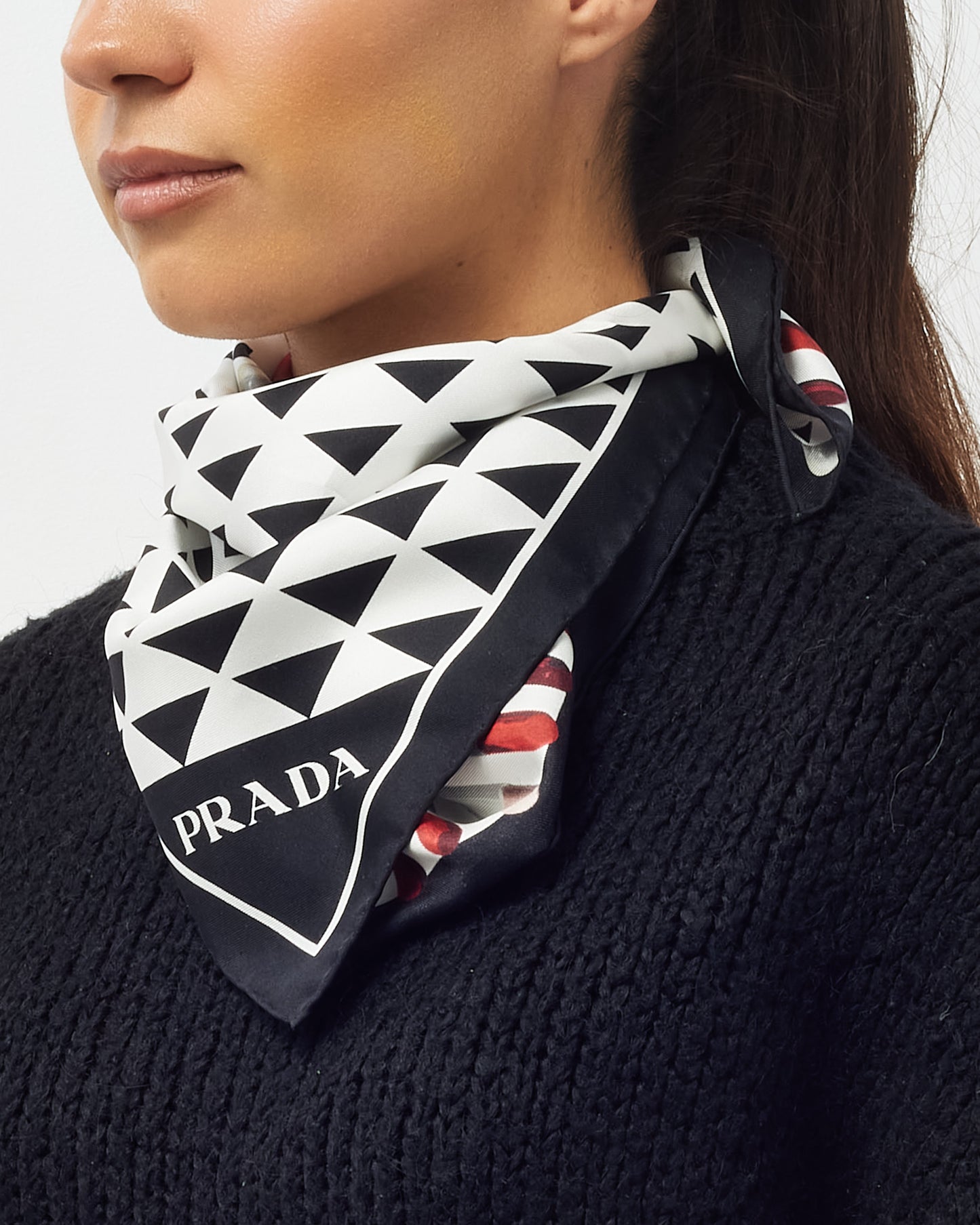 Prada Black and White Geometric Print Lipstick Silk Square Scarf