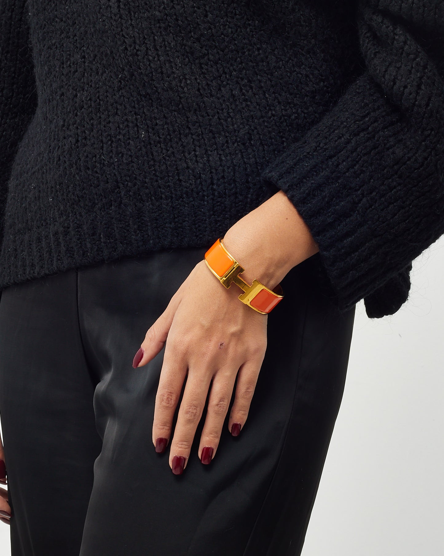 Hermès Gold and Orange Enamel Wide Clic Clac H Bracelet - PM