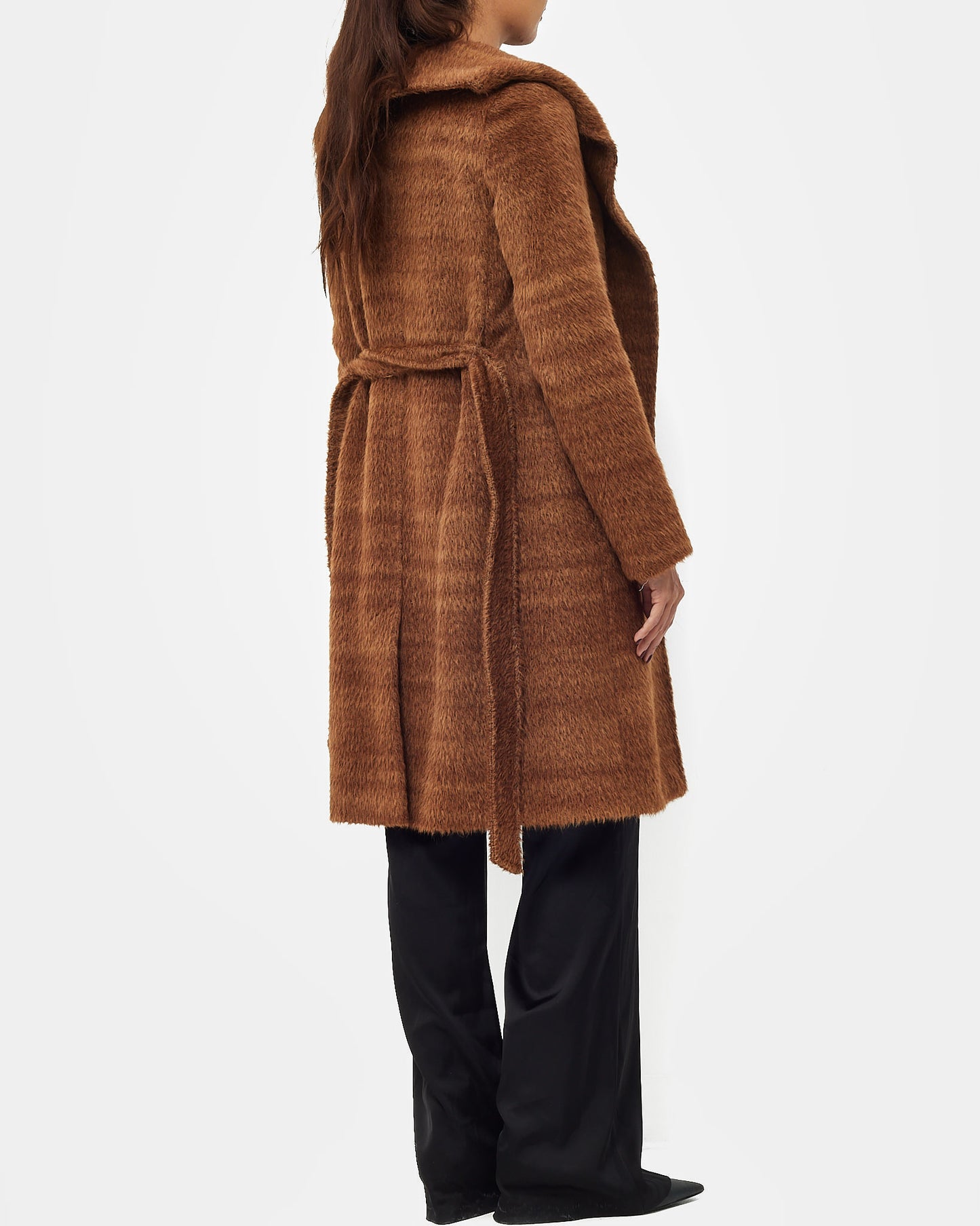 Max Mara Rust-Brown Alpaca and Wool Textured Wrap Coat - US 2