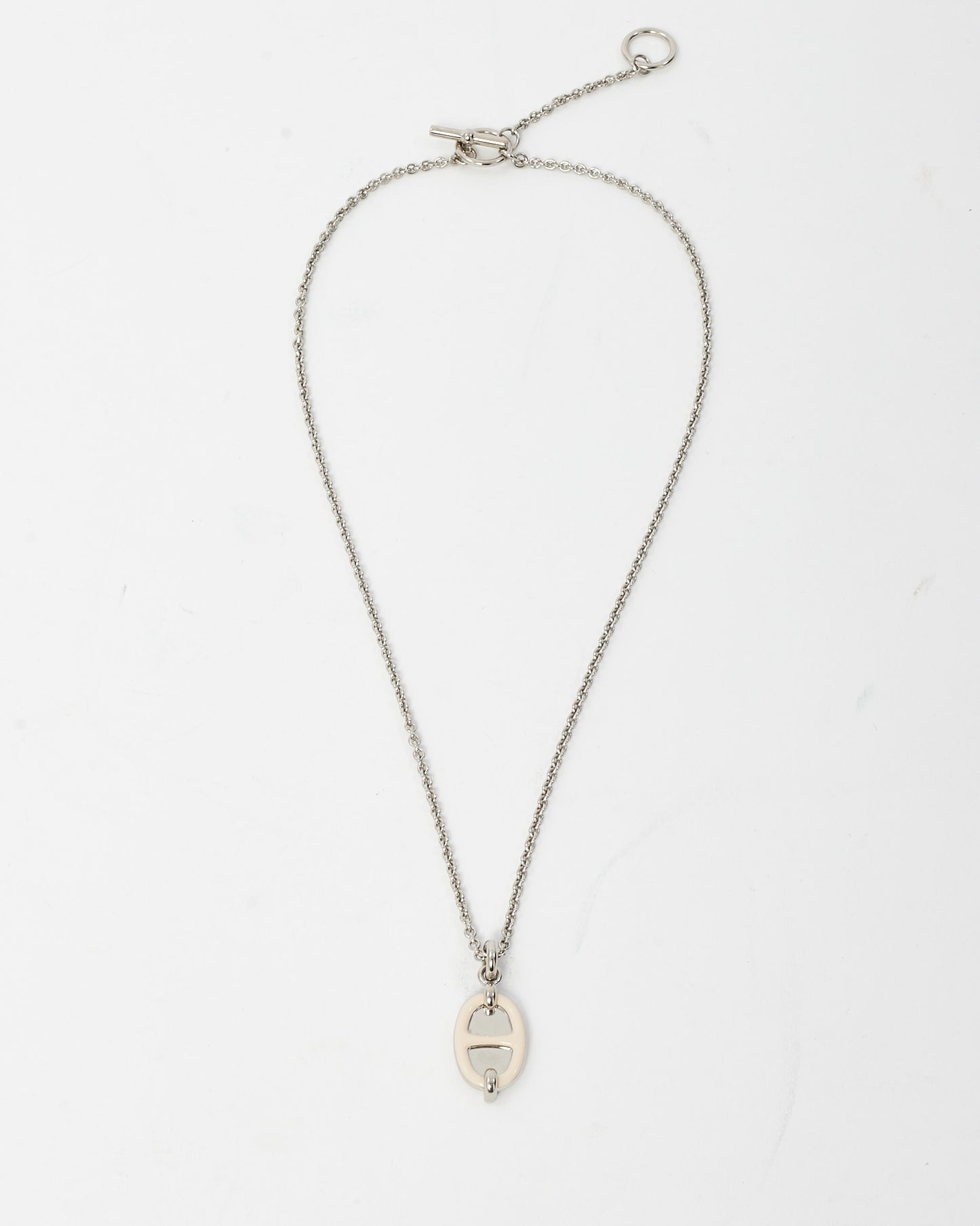 Hermès Sterling Silver and White Mini Maillon Pendant Necklace