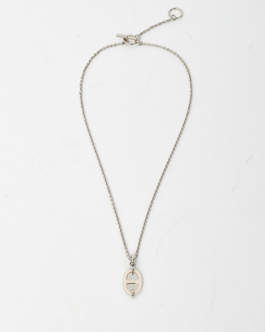 Hermès Sterling Silver and White Mini Maillon Pendant Necklace