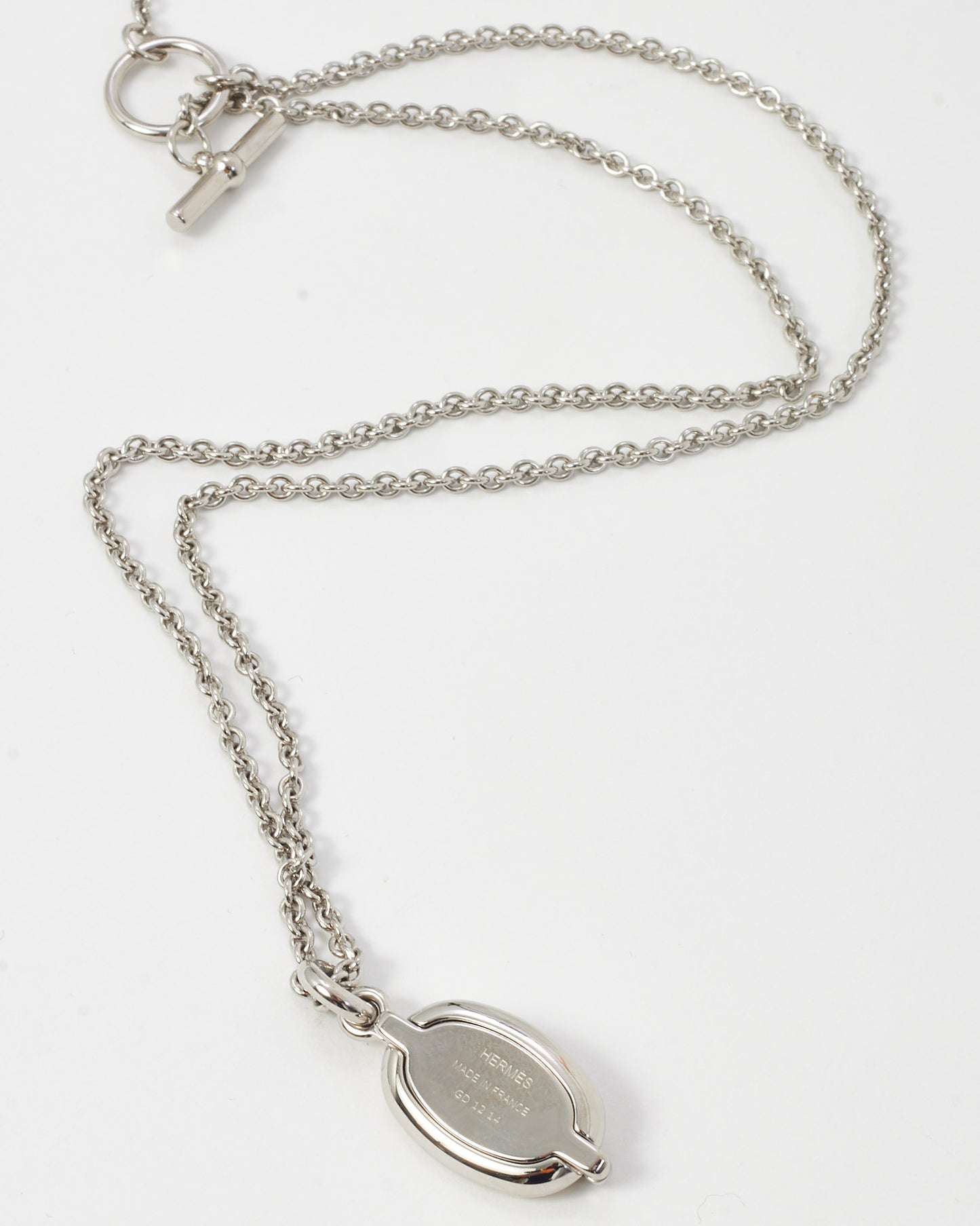 Hermès Sterling Silver and White Mini Maillon Pendant Necklace