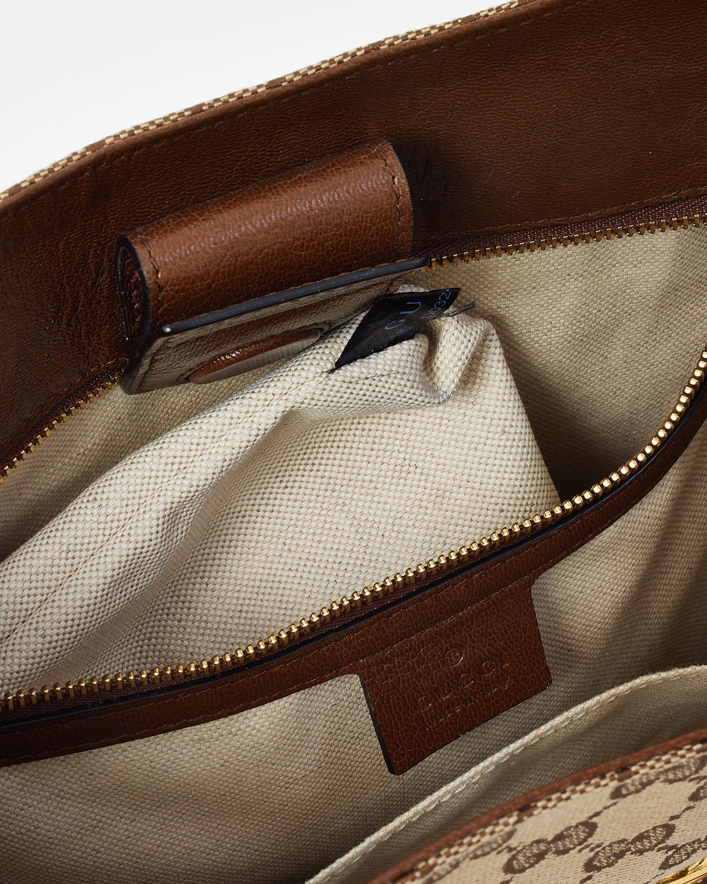 Gucci Beige and Brown GG Monogram Canvas Horsebit 1955 Tote Bag