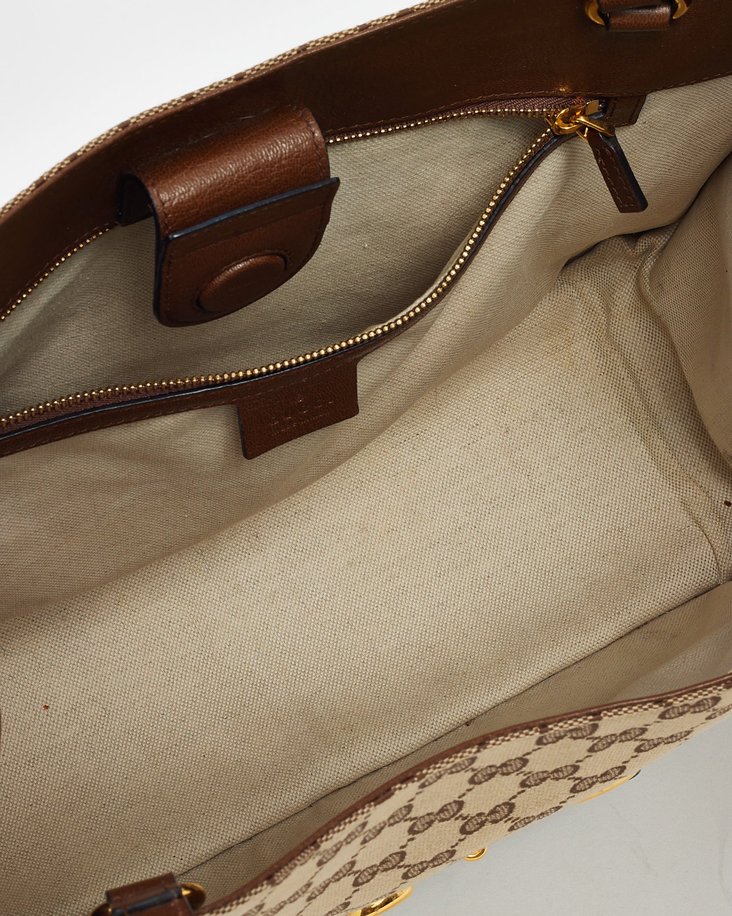 Gucci Beige and Brown GG Monogram Canvas Horsebit 1955 Tote Bag