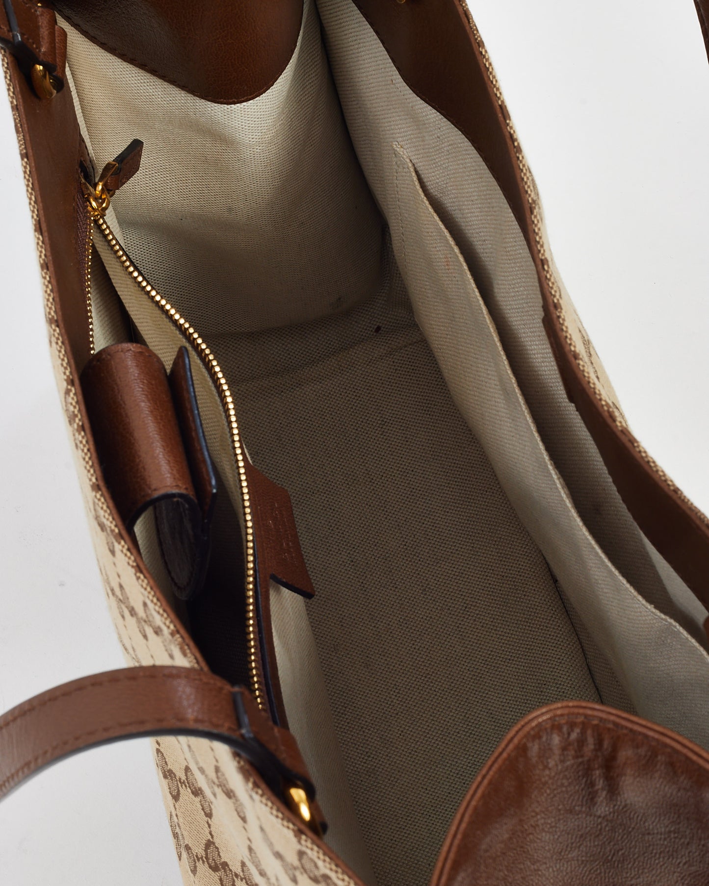 Gucci Beige and Brown GG Monogram Canvas Horsebit 1955 Tote Bag