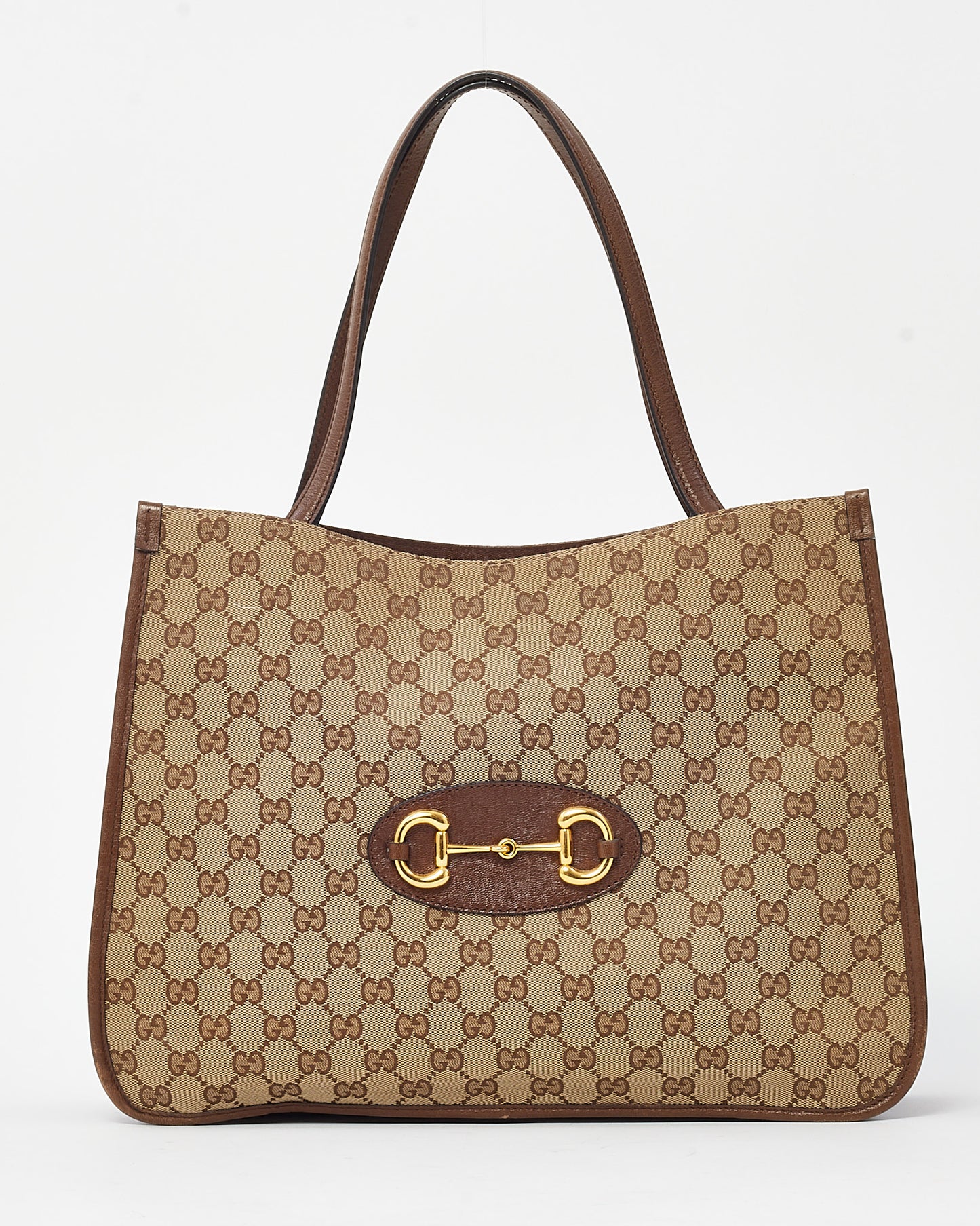 Gucci Beige and Brown GG Monogram Canvas Horsebit 1955 Tote Bag
