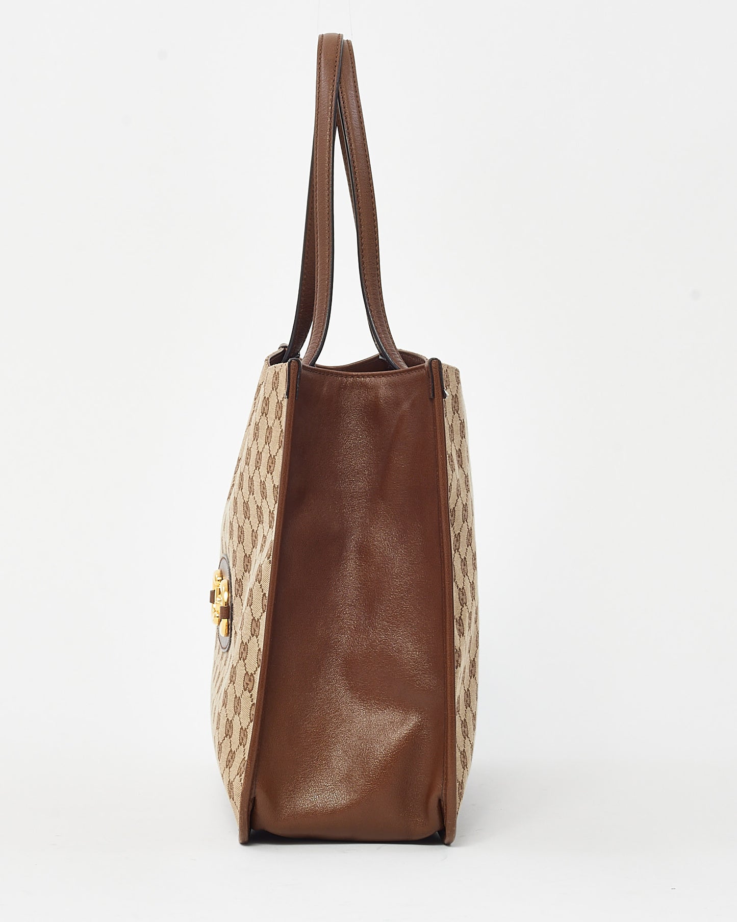 Gucci Beige and Brown GG Monogram Canvas Horsebit 1955 Tote Bag