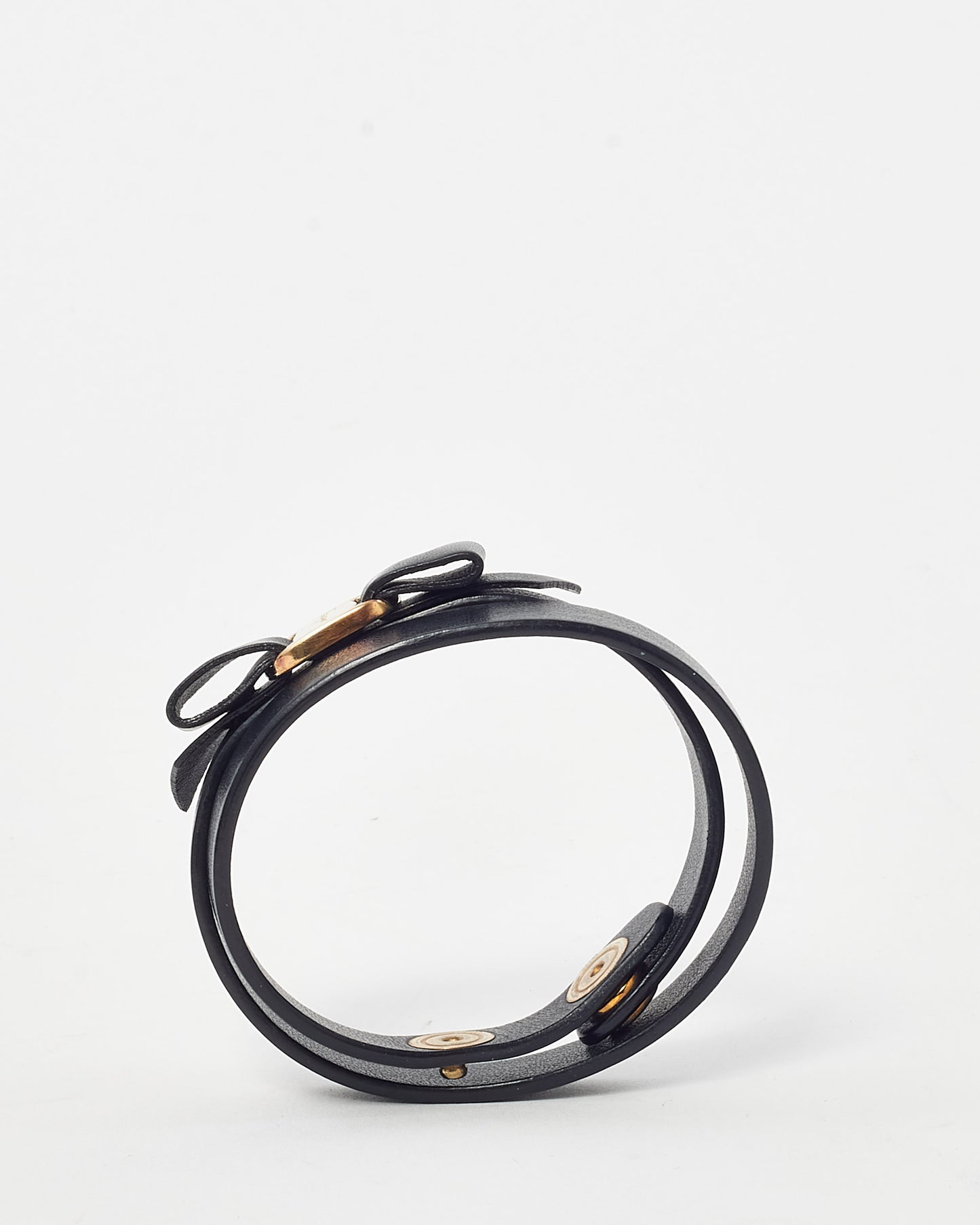 Salvatore Ferragamo Black Leather GHW Vara Bow Wrap Bracelet