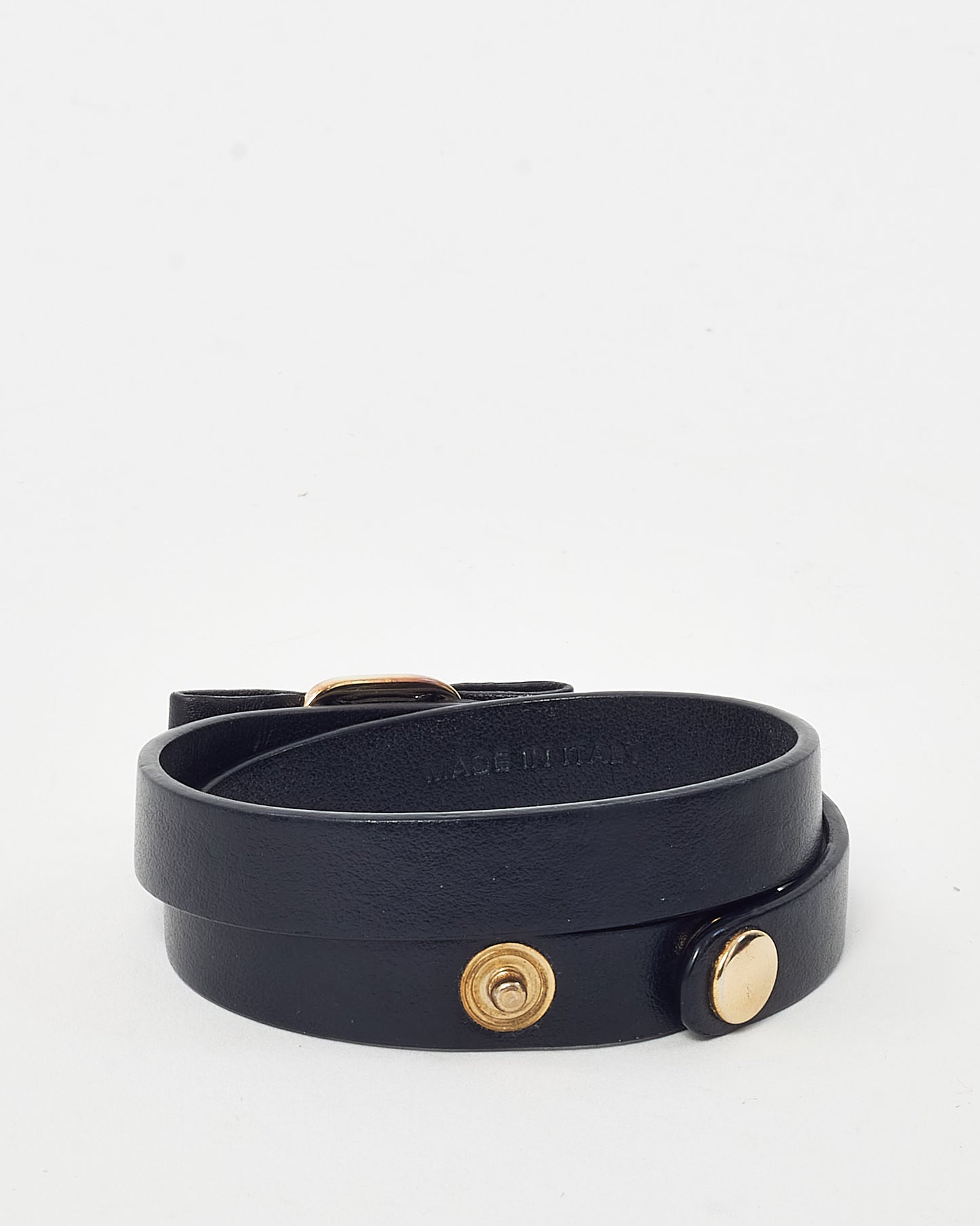 Salvatore Ferragamo Black Leather GHW Vara Bow Wrap Bracelet