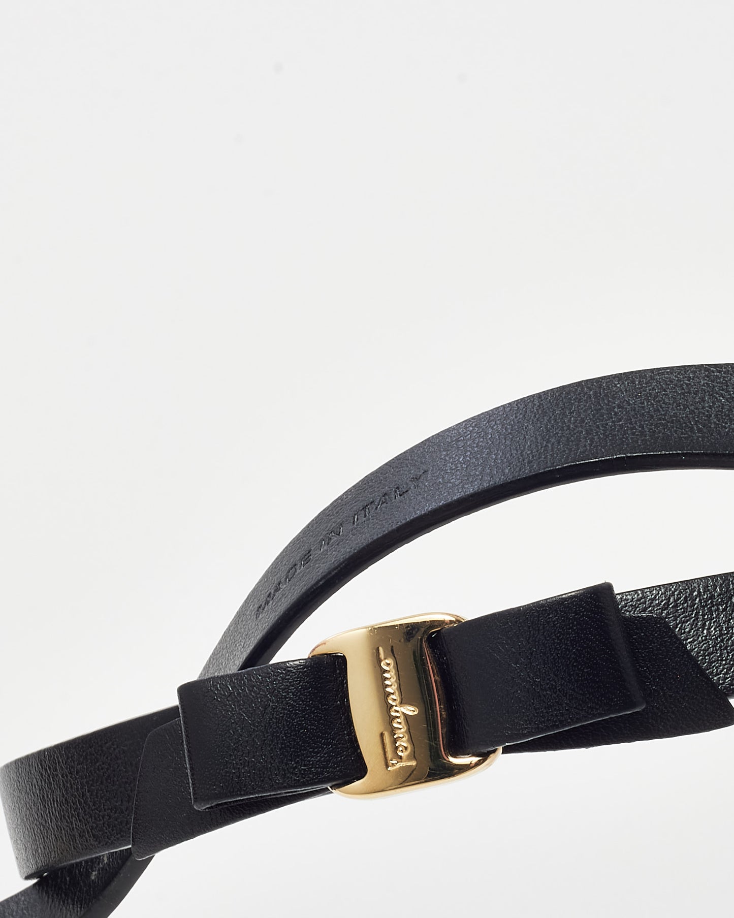 Salvatore Ferragamo Black Leather GHW Vara Bow Wrap Bracelet