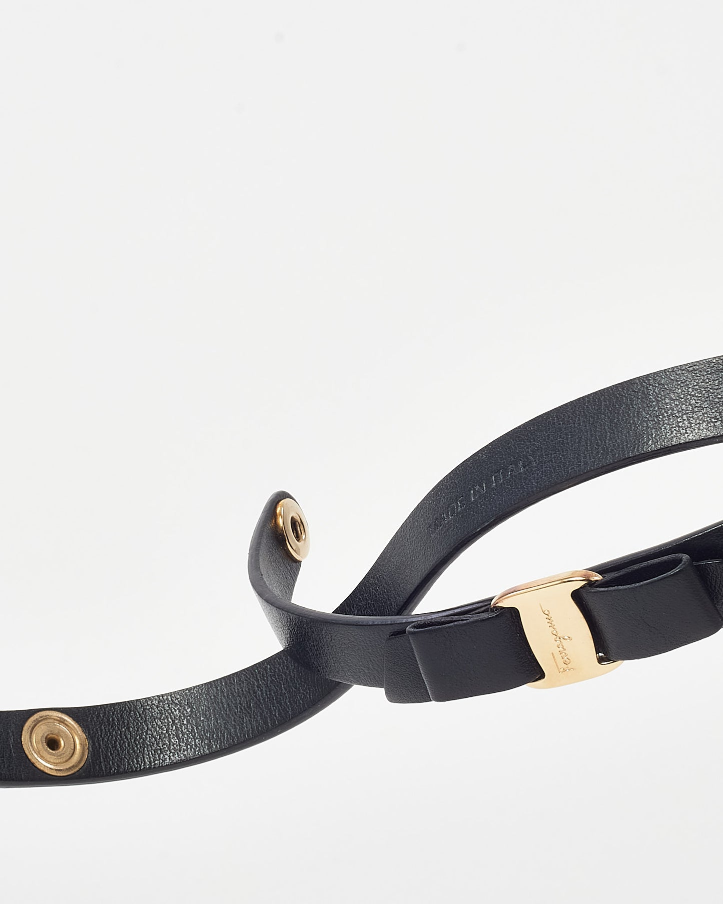 Salvatore Ferragamo Black Leather GHW Vara Bow Wrap Bracelet