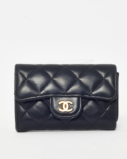 Chanel Black Quilted Lambskin Leather Flap Card Case Wallet GHW