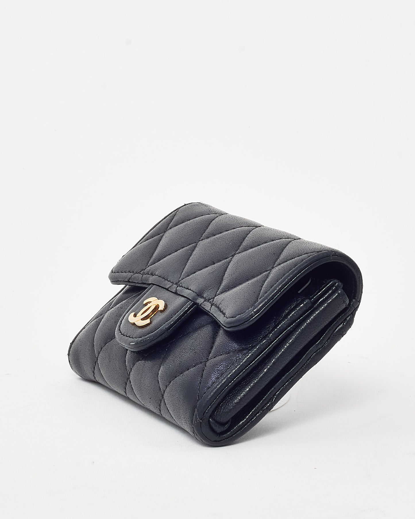 Chanel Black Quilted Lambskin Leather Flap Card Case Wallet GHW