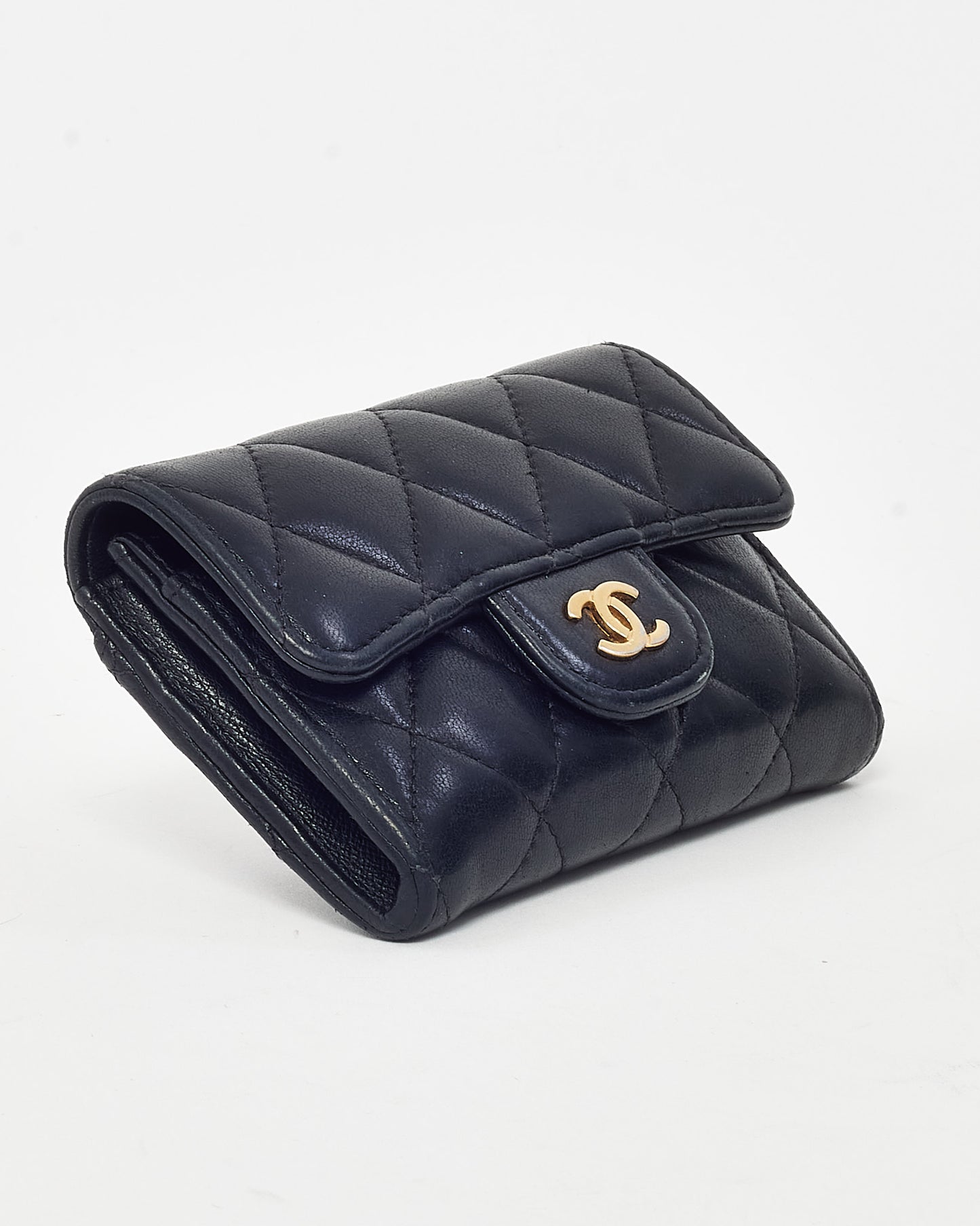 Chanel Black Quilted Lambskin Leather Flap Card Case Wallet GHW
