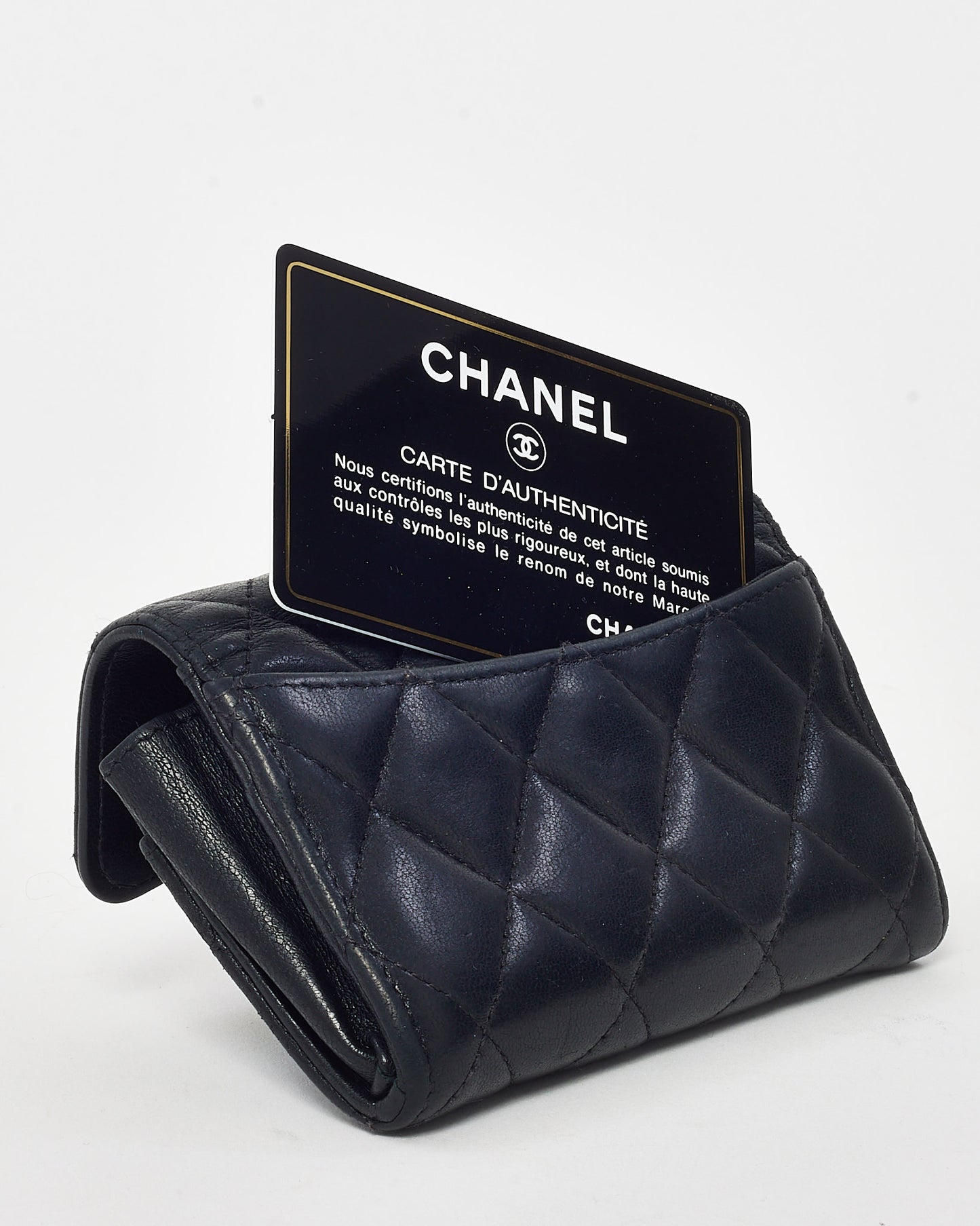 Chanel Black Quilted Lambskin Leather Flap Card Case Wallet GHW