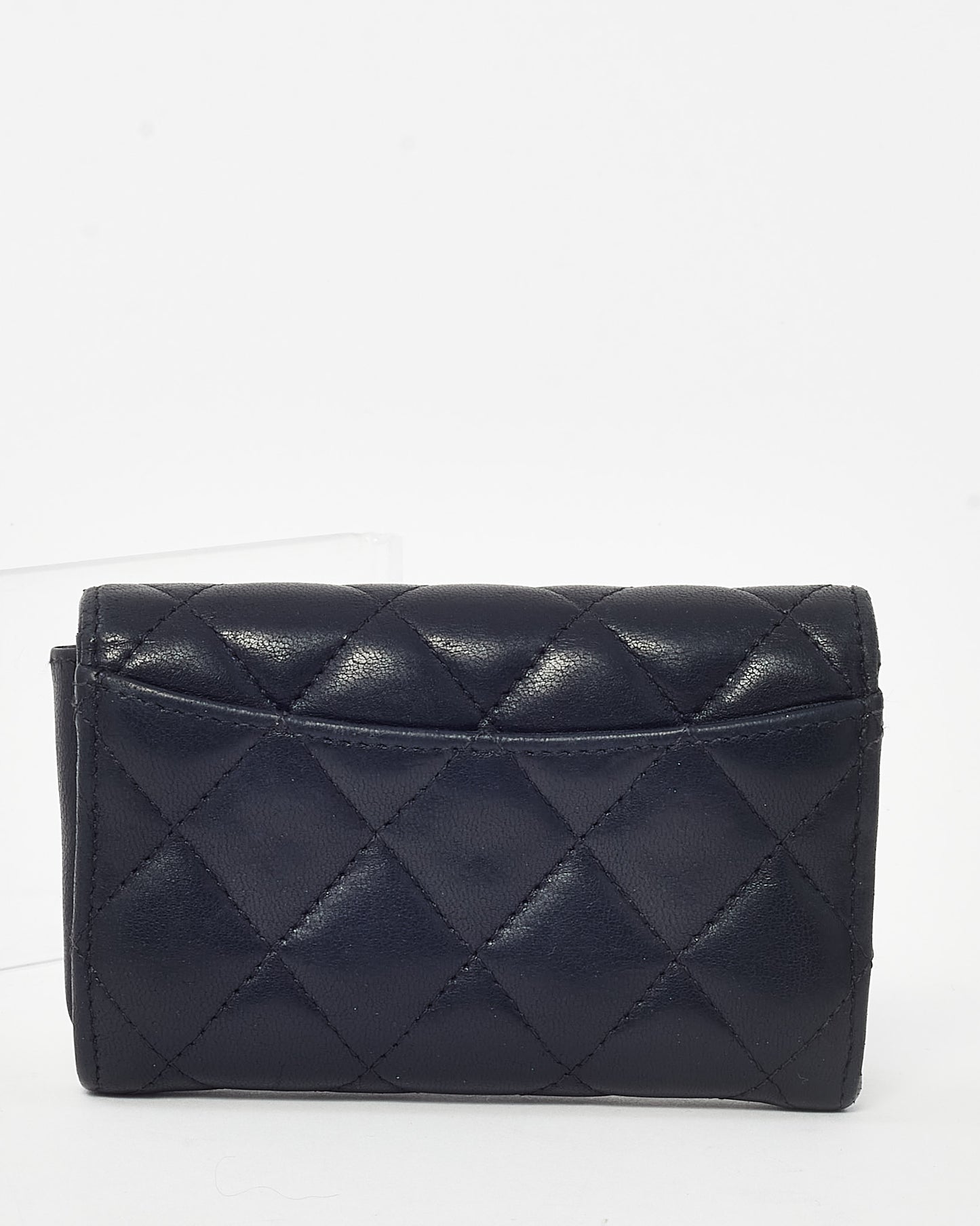 Chanel Black Quilted Lambskin Leather Flap Card Case Wallet GHW